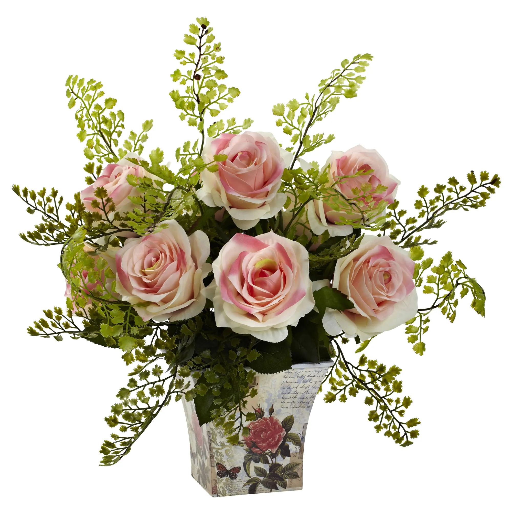 13' Artificial Rose & Maiden Hair Arrangement w/Planter - Low Maintenance, Life-Like & Vibrant Silk Flowers For Busy People.