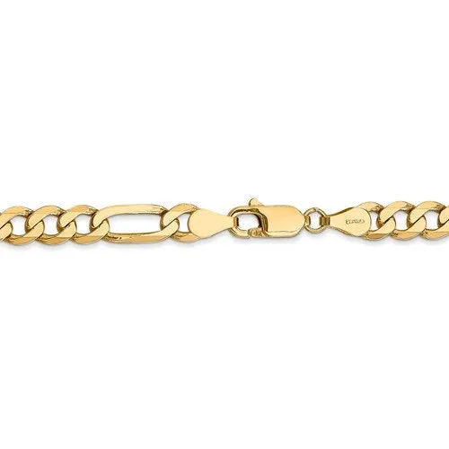 14K Yellow Gold 5.25mm Flat Figaro Bracelet Anklet Choker Necklace Pendant Chain
