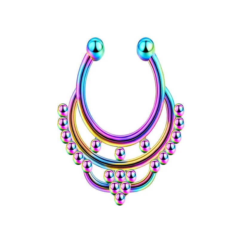 16G Double Layer Ball Fake Septum Nose Ring Hoop