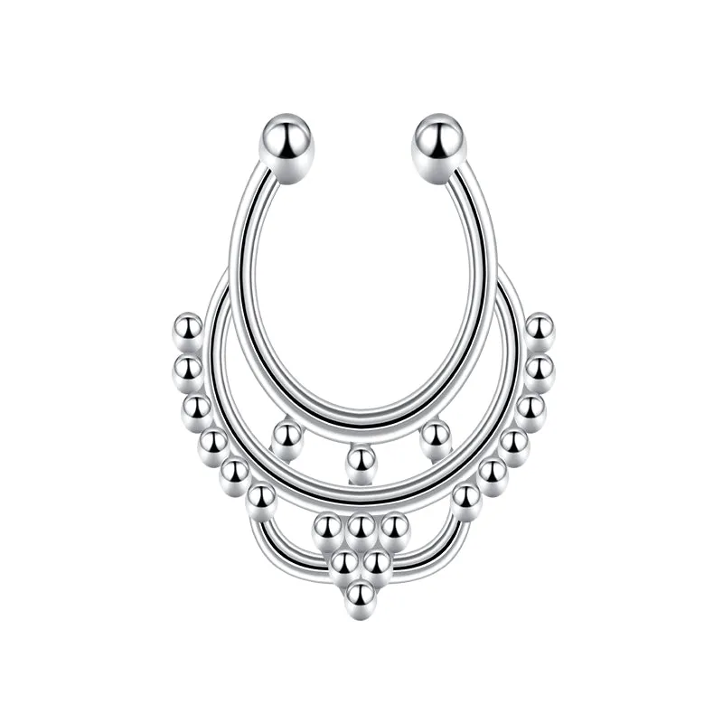 16G Double Layer Ball Fake Septum Nose Ring Hoop