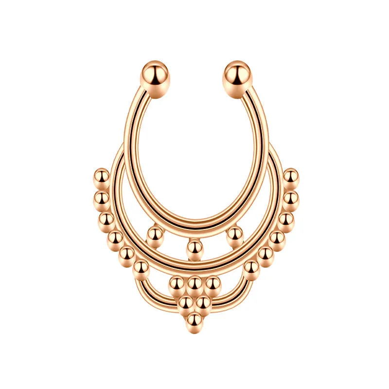 16G Double Layer Ball Fake Septum Nose Ring Hoop