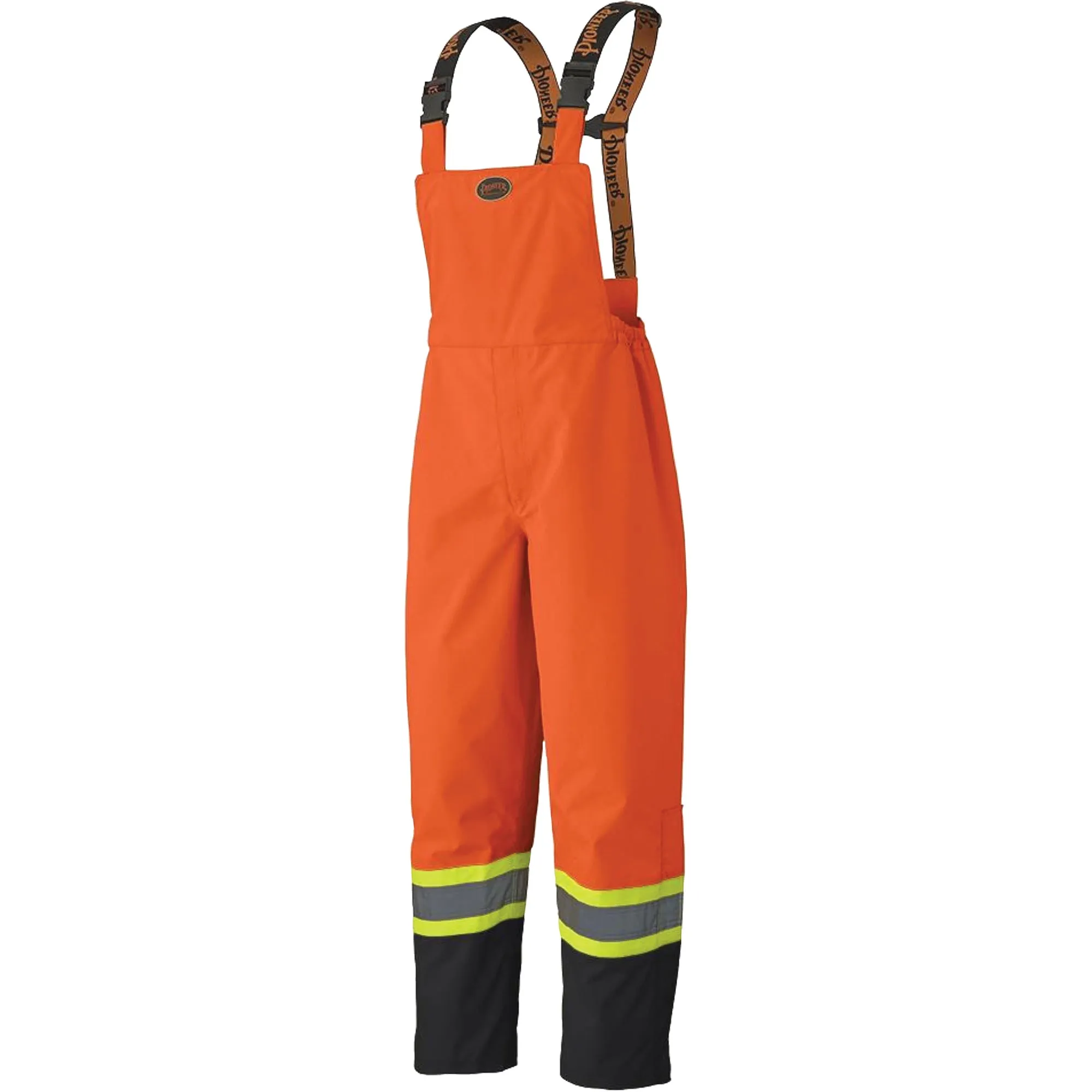 300D Trilobal Ripstop Waterproof Bib Pants, Polyester, Medium, Black/High Visibility Orange