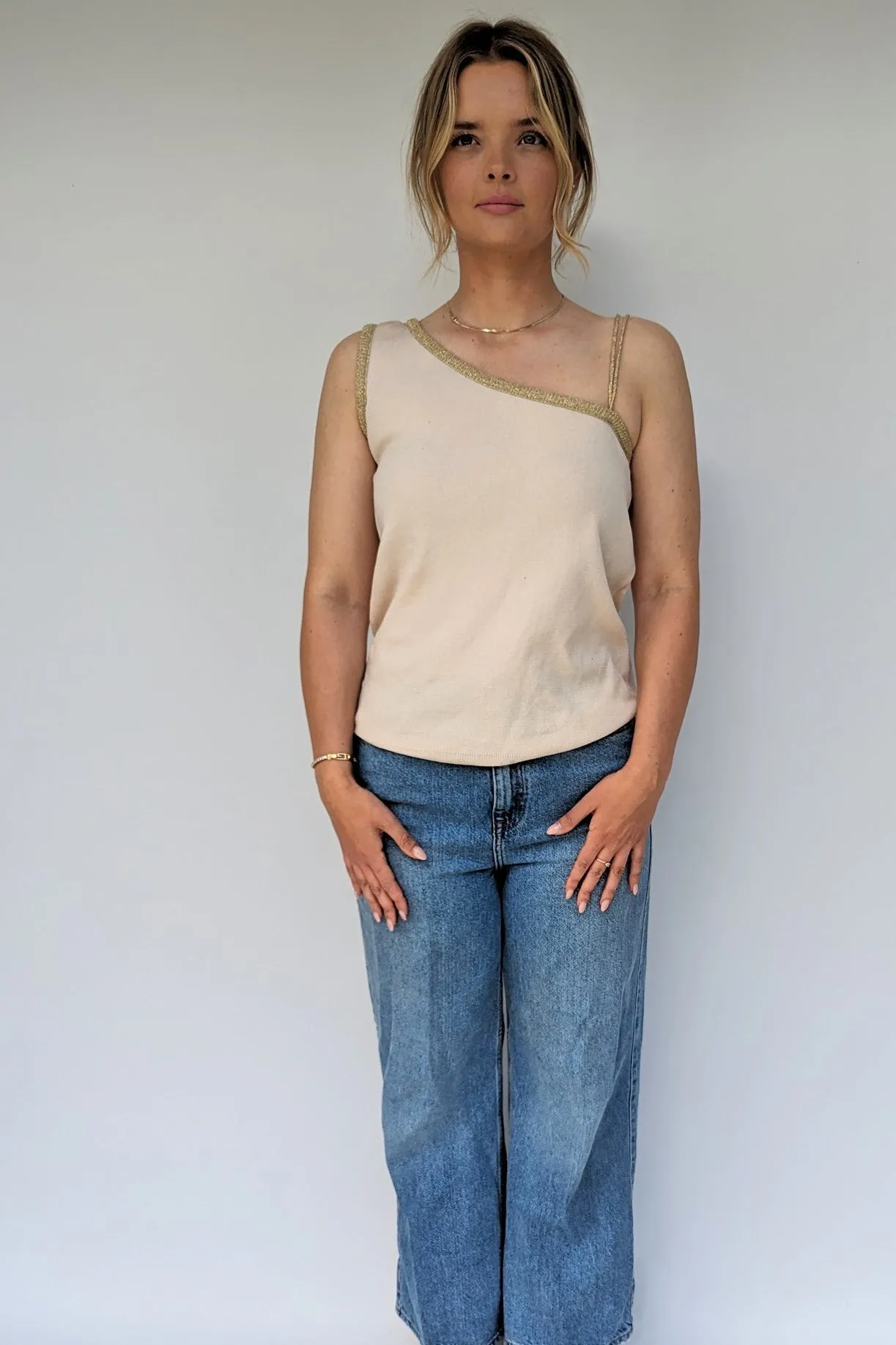70s Deadstock Gold and Cream Disco Top