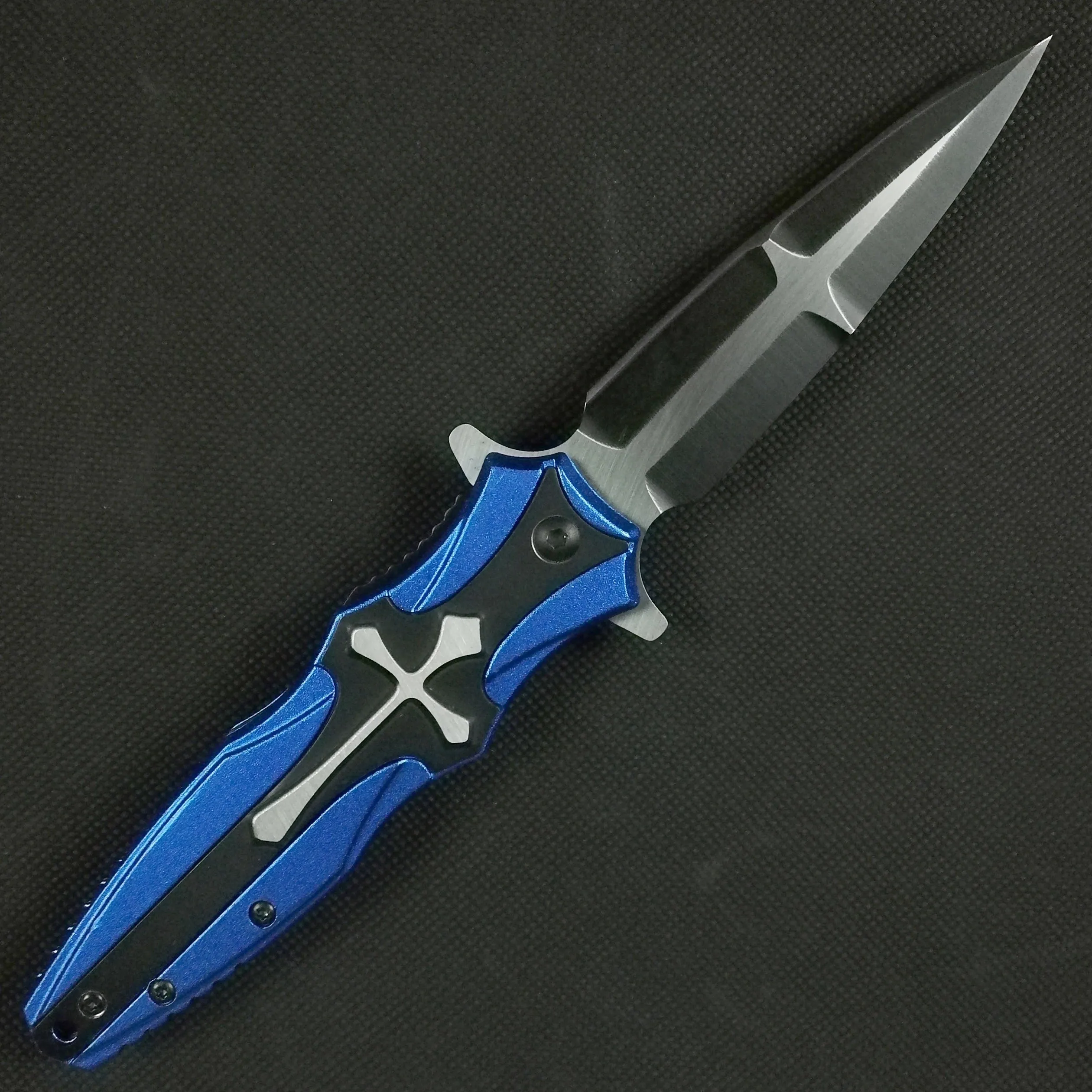 8.5" Overall Spring Assisted Knife with Blue Celtic Cross Design