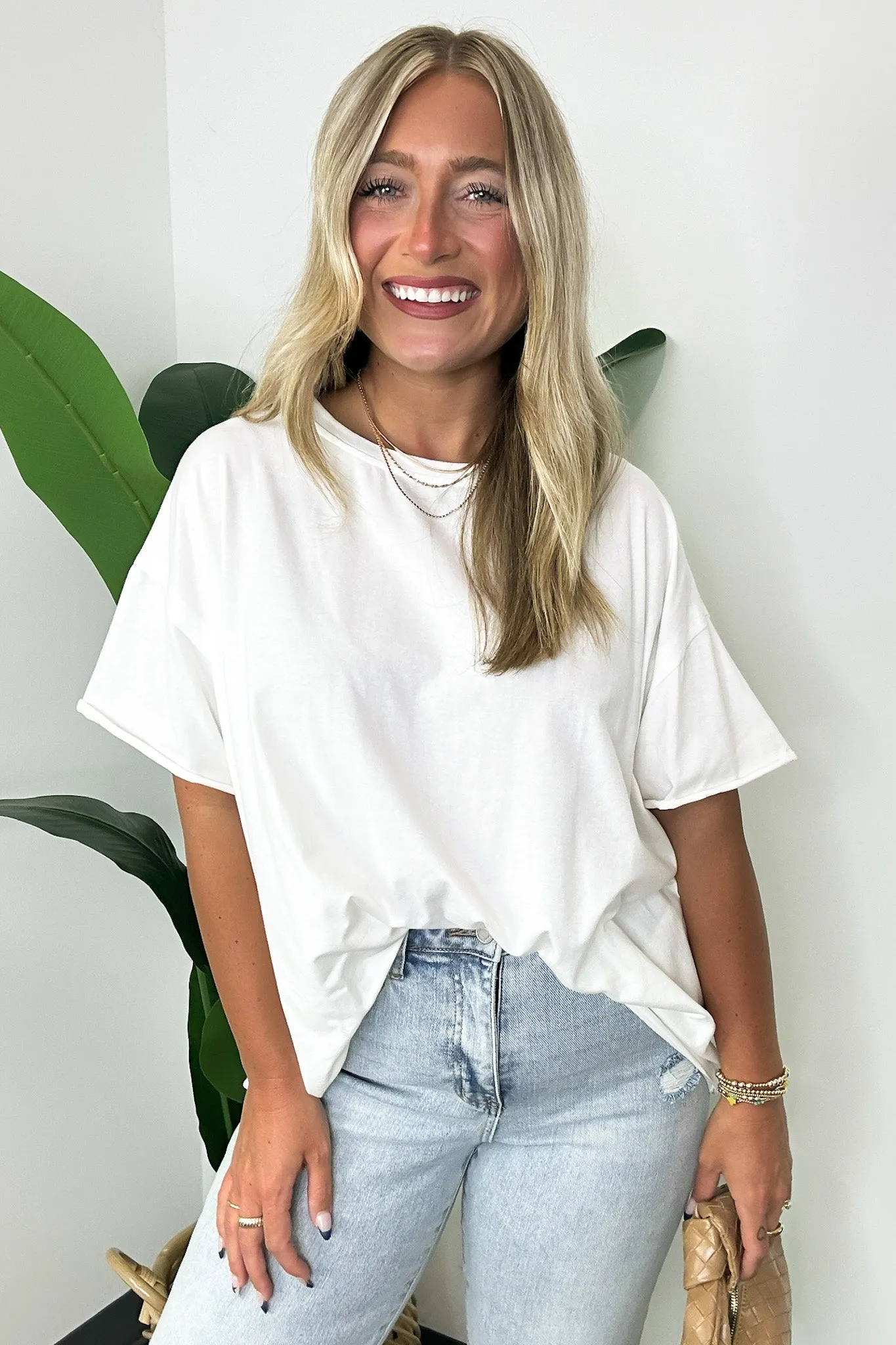 Aimie Raw Edge Jersey Short Sleeve Top