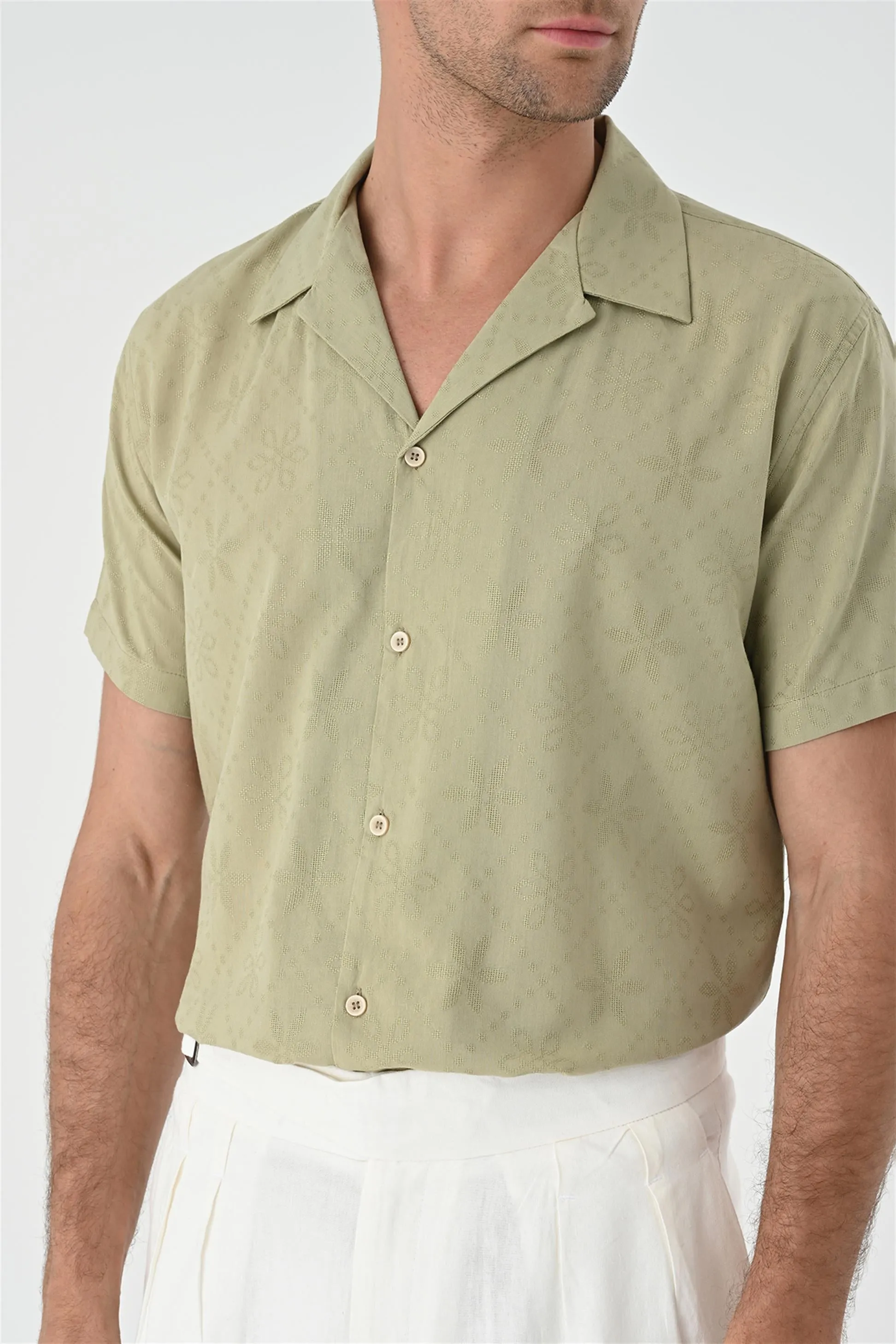 ANT Knitted Patterned Men's Shirt with Camp  Collar - Dublin