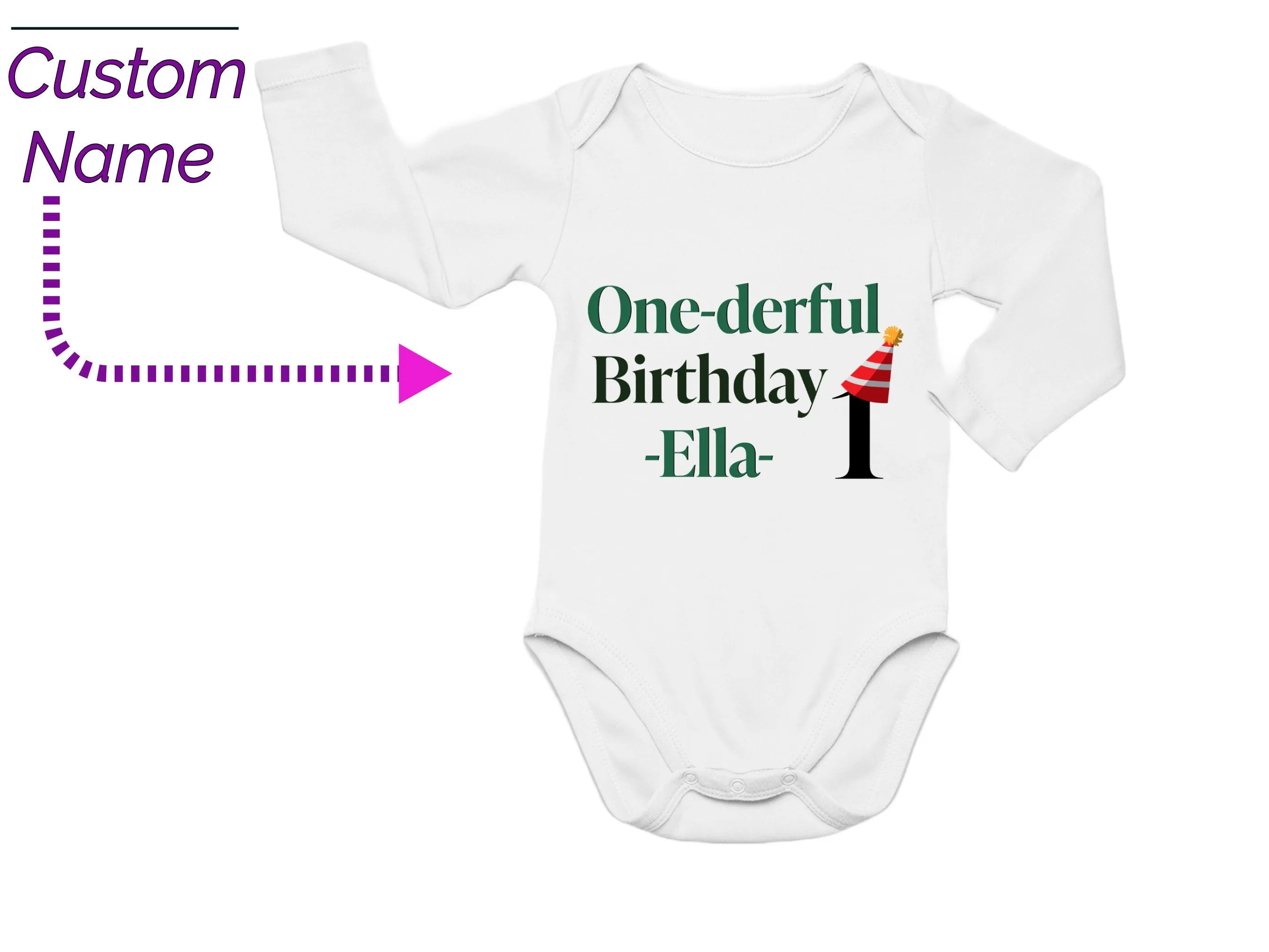 Baby Girl Personalized Name One-derful 1st Birthday Bodysuit Gift For baby Girl