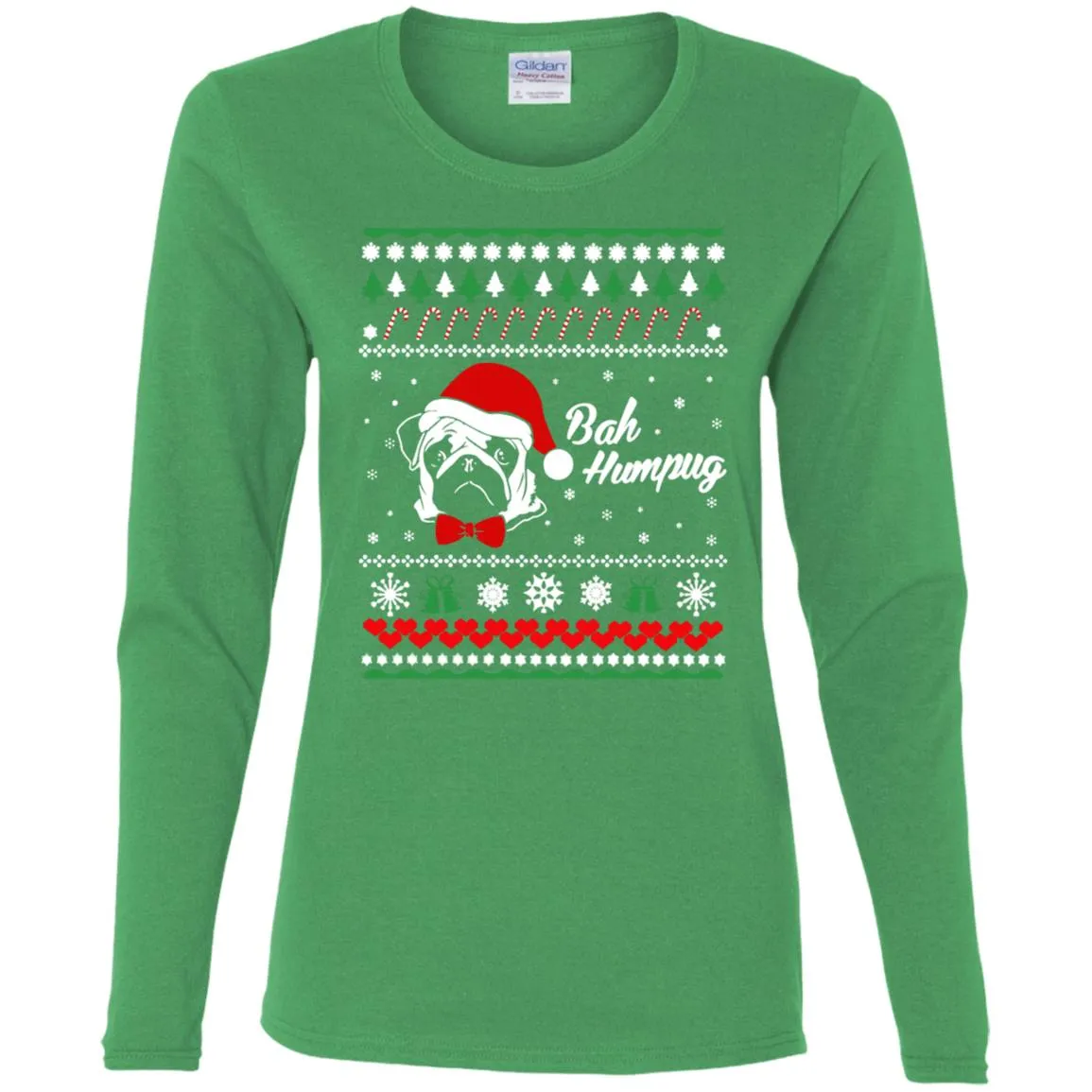 Bah Hum Pug Dog Christmas Women Long Sleeve Shirt