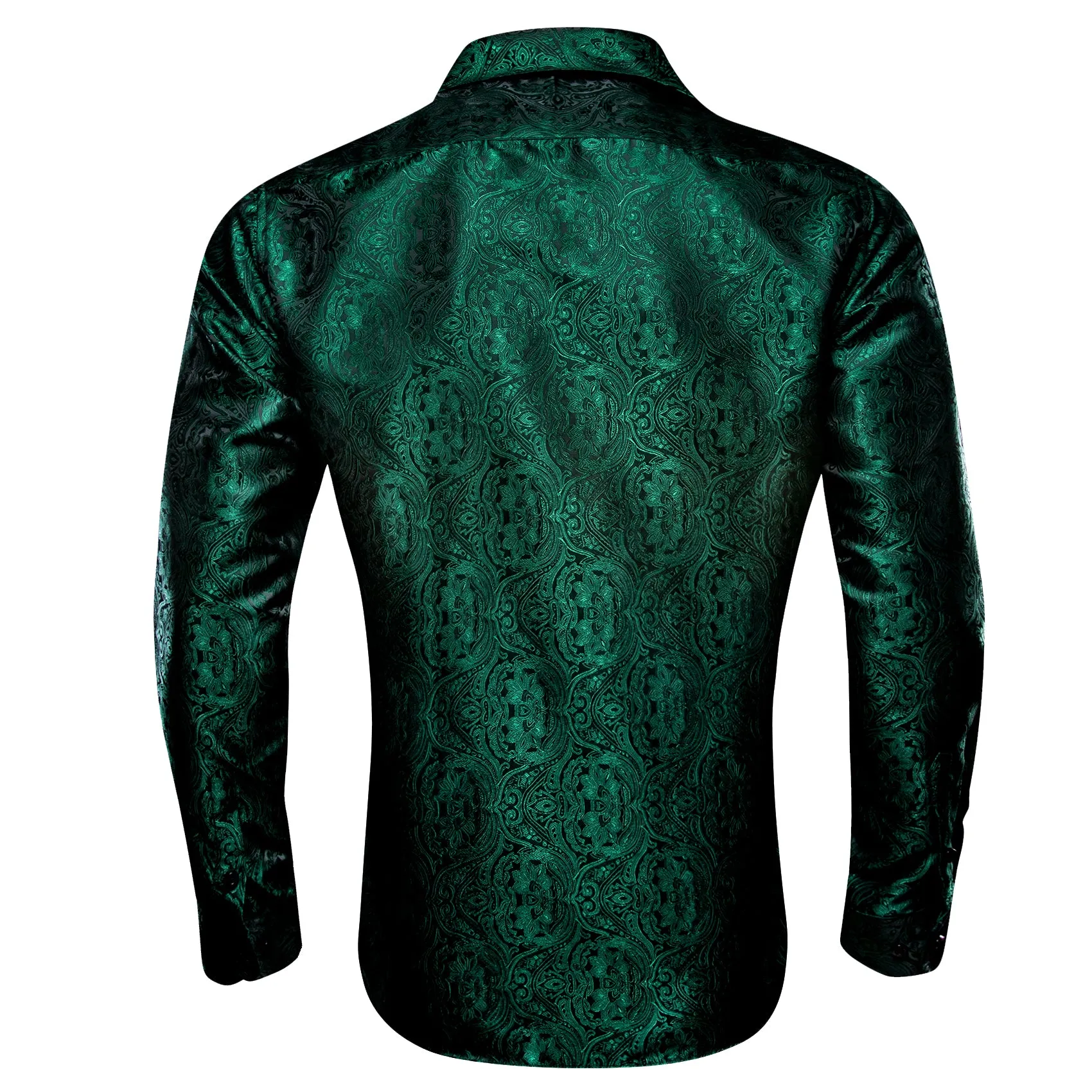 Barry Wang Button Down Shirt Casual Black Green Paisley Men's Shirt