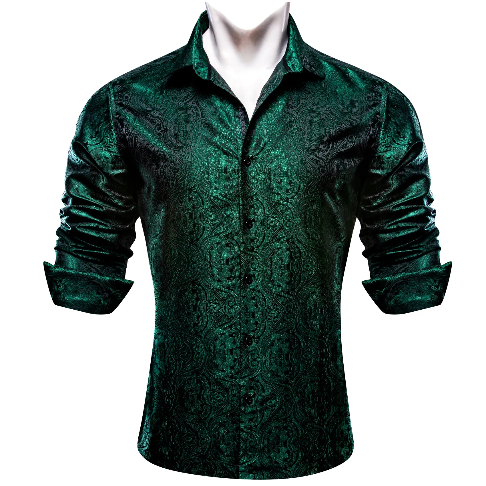 Barry Wang Button Down Shirt Casual Black Green Paisley Men's Shirt