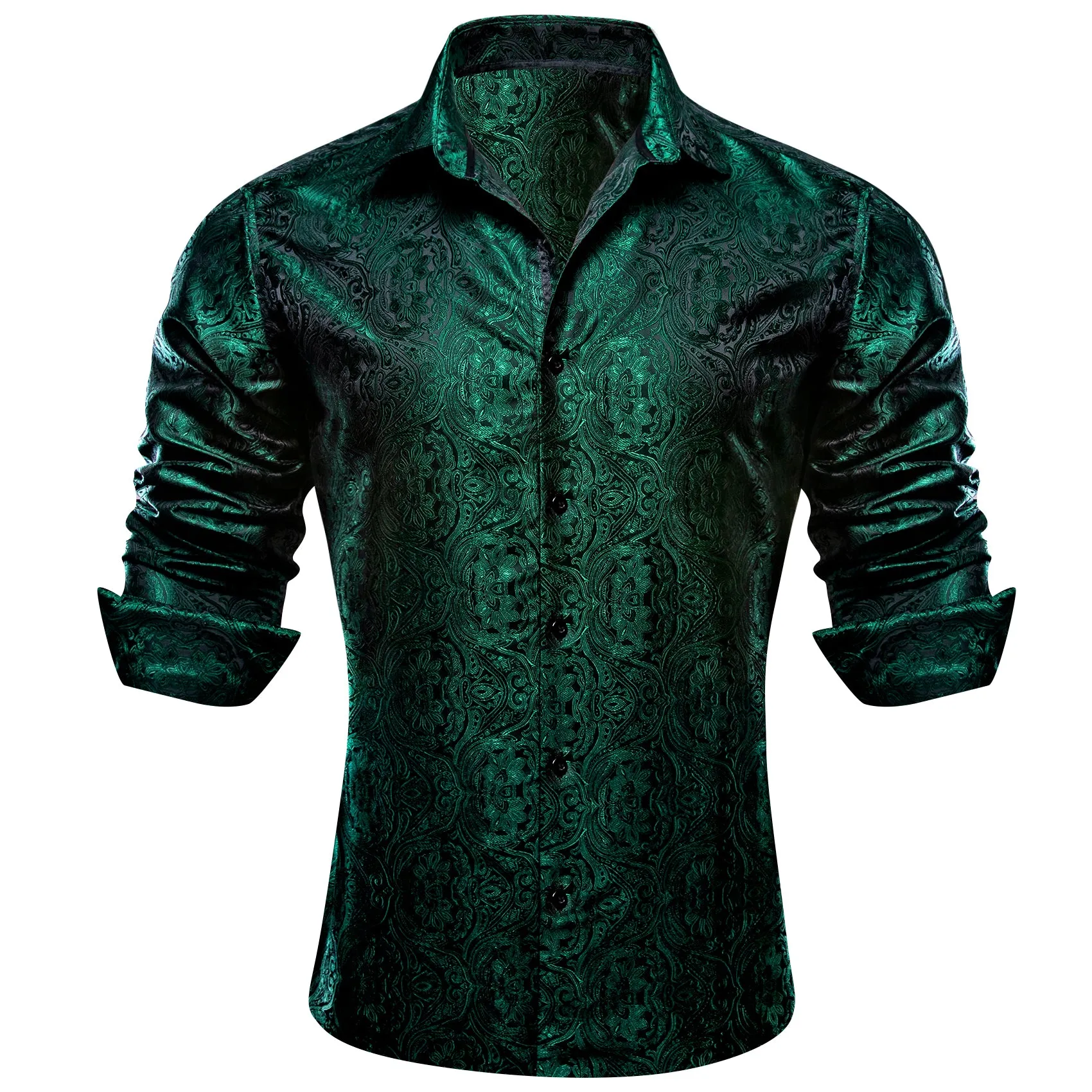 Barry Wang Button Down Shirt Casual Black Green Paisley Men's Shirt