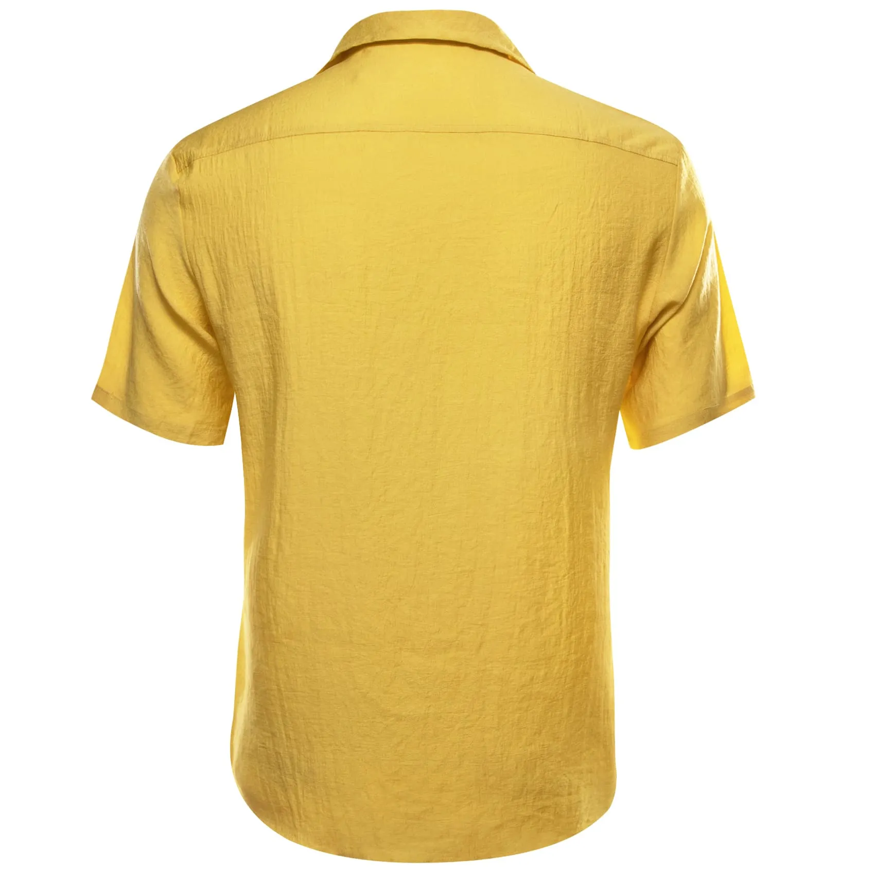 Barry Wang Men Shirts Yellow Solid Dress Button Up Short Sleeve Shirt
