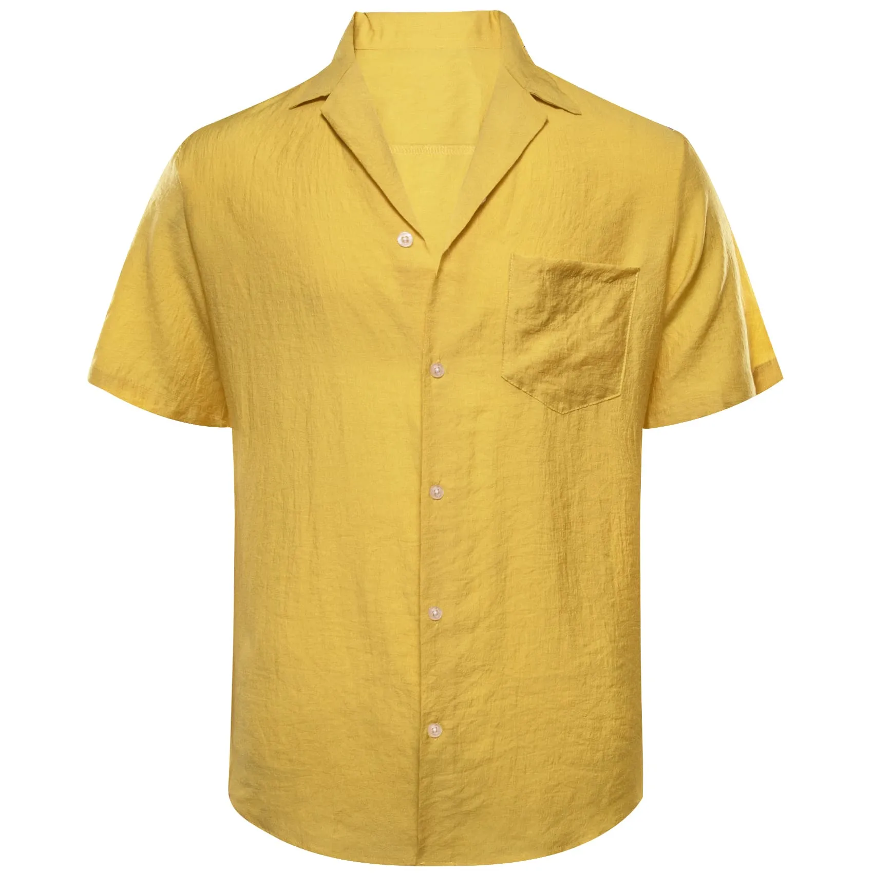 Barry Wang Men Shirts Yellow Solid Dress Button Up Short Sleeve Shirt