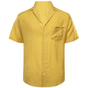 Barry Wang Men Shirts Yellow Solid Dress Button Up Short Sleeve Shirt