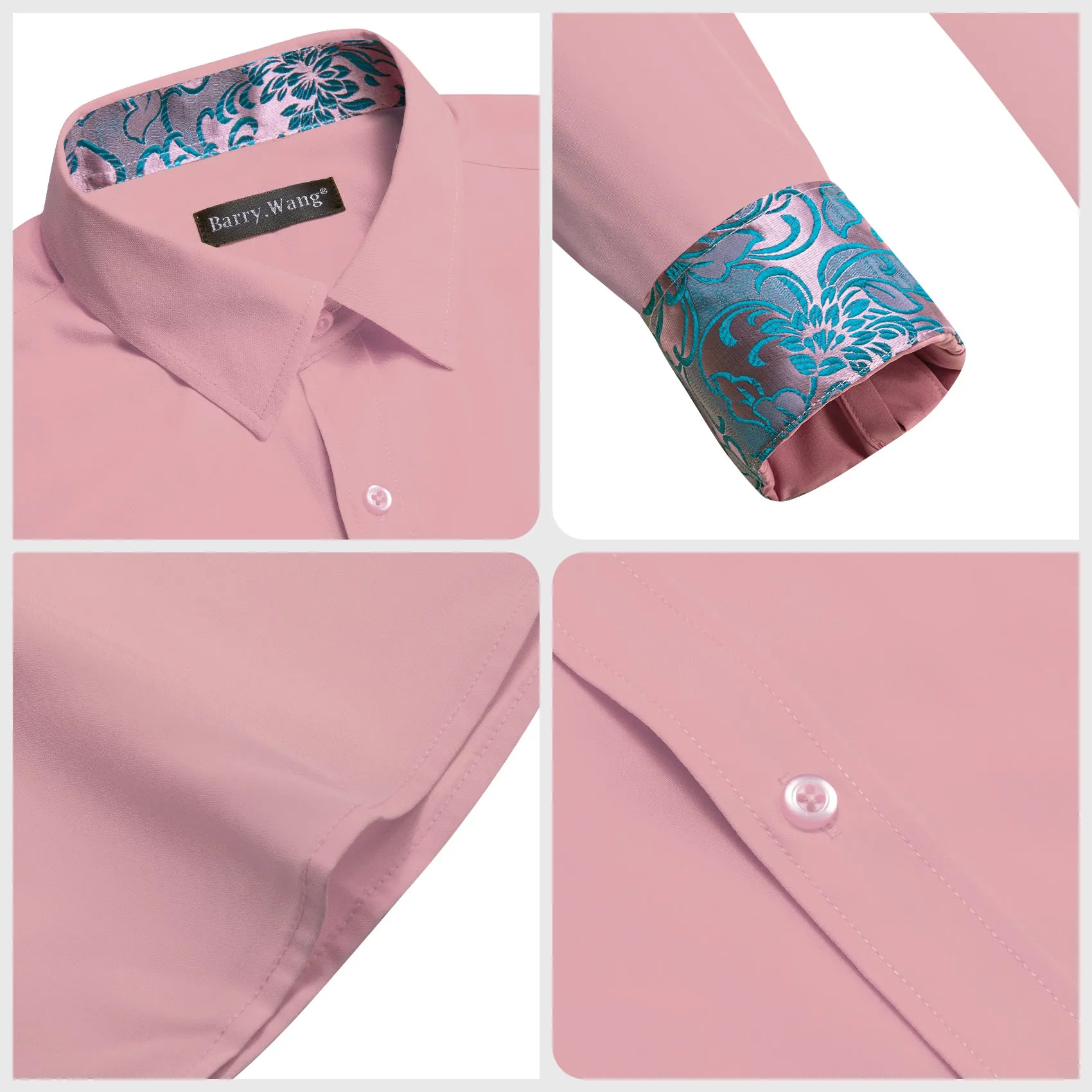 Barry.wang Formal Pink Blue Splicing Men's Business Shirt