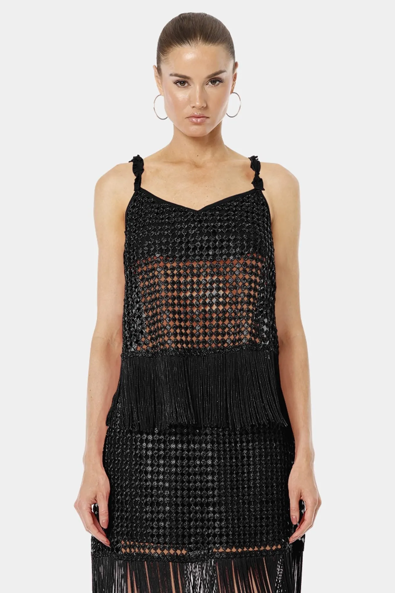 Black Dress With Fringe Embellishments
