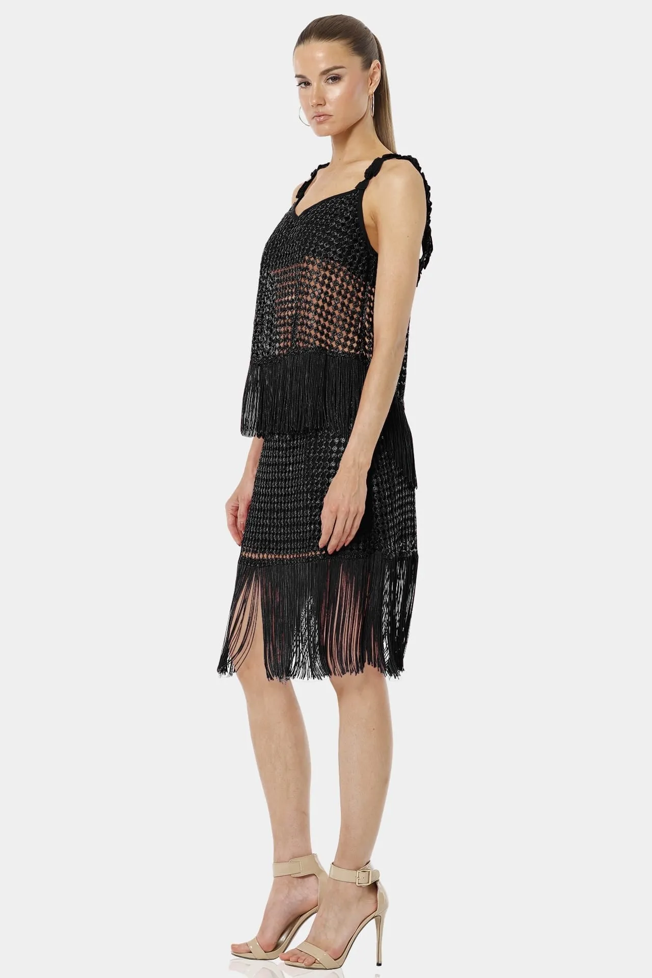 Black Dress With Fringe Embellishments