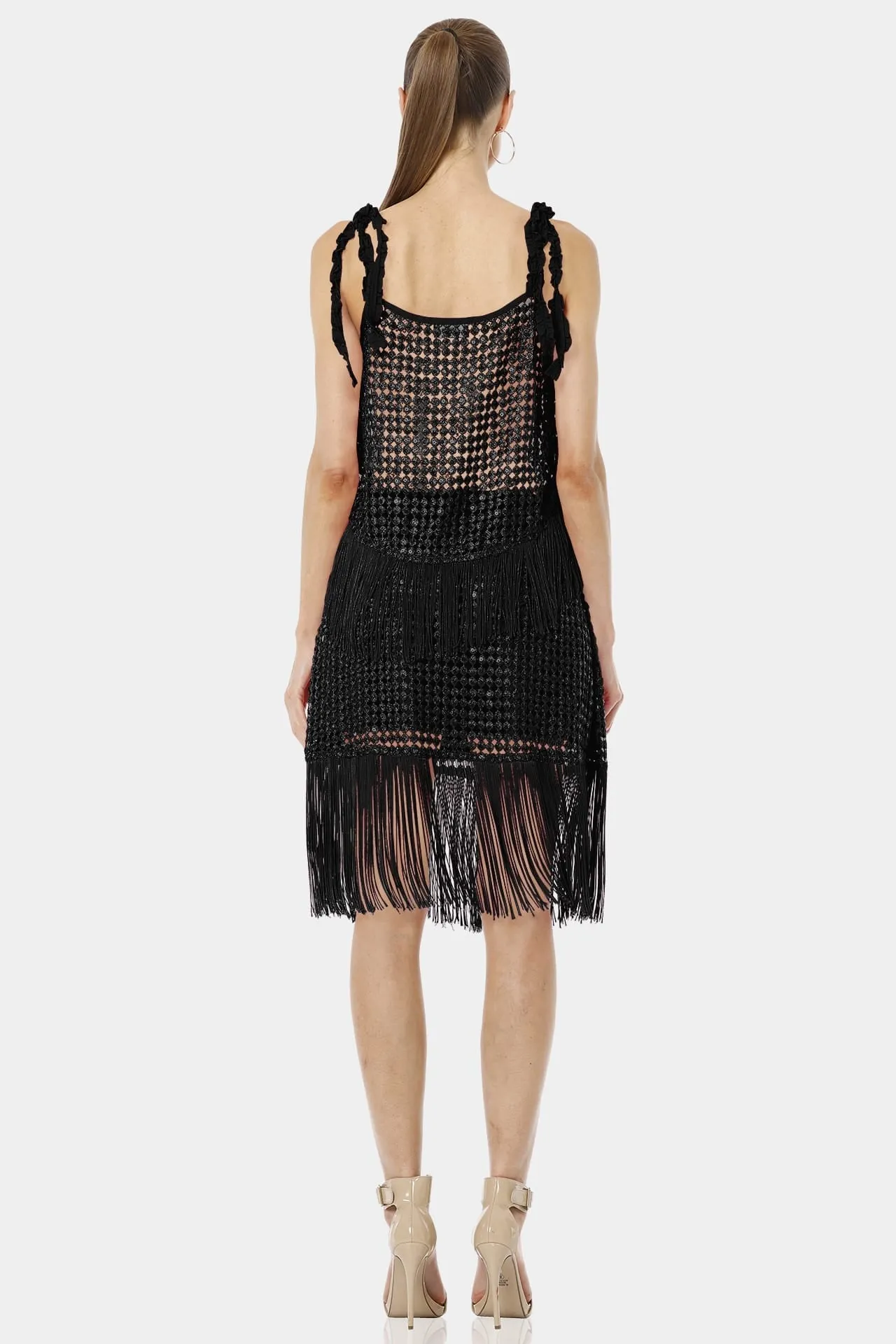 Black Dress With Fringe Embellishments