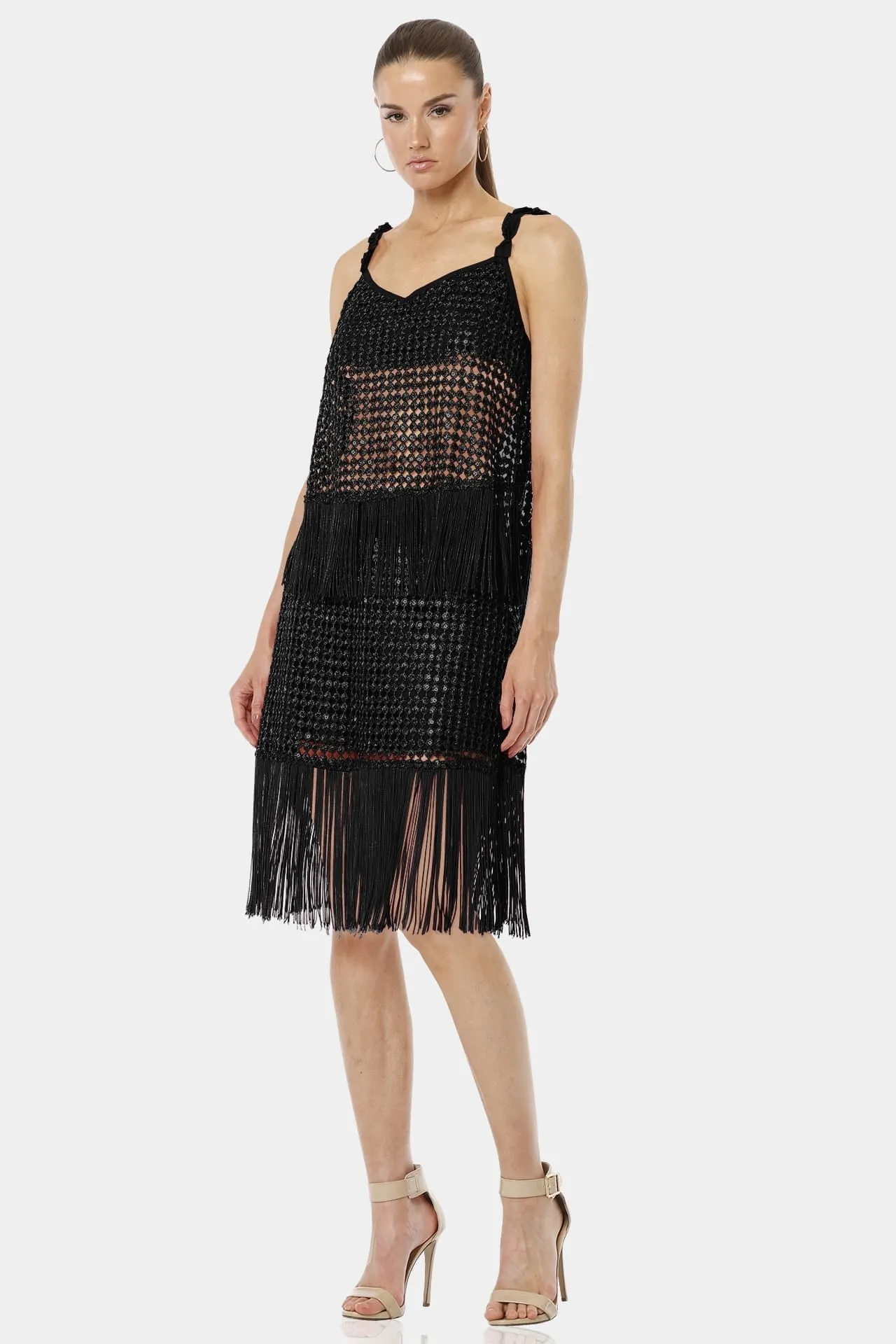 Black Dress With Fringe Embellishments