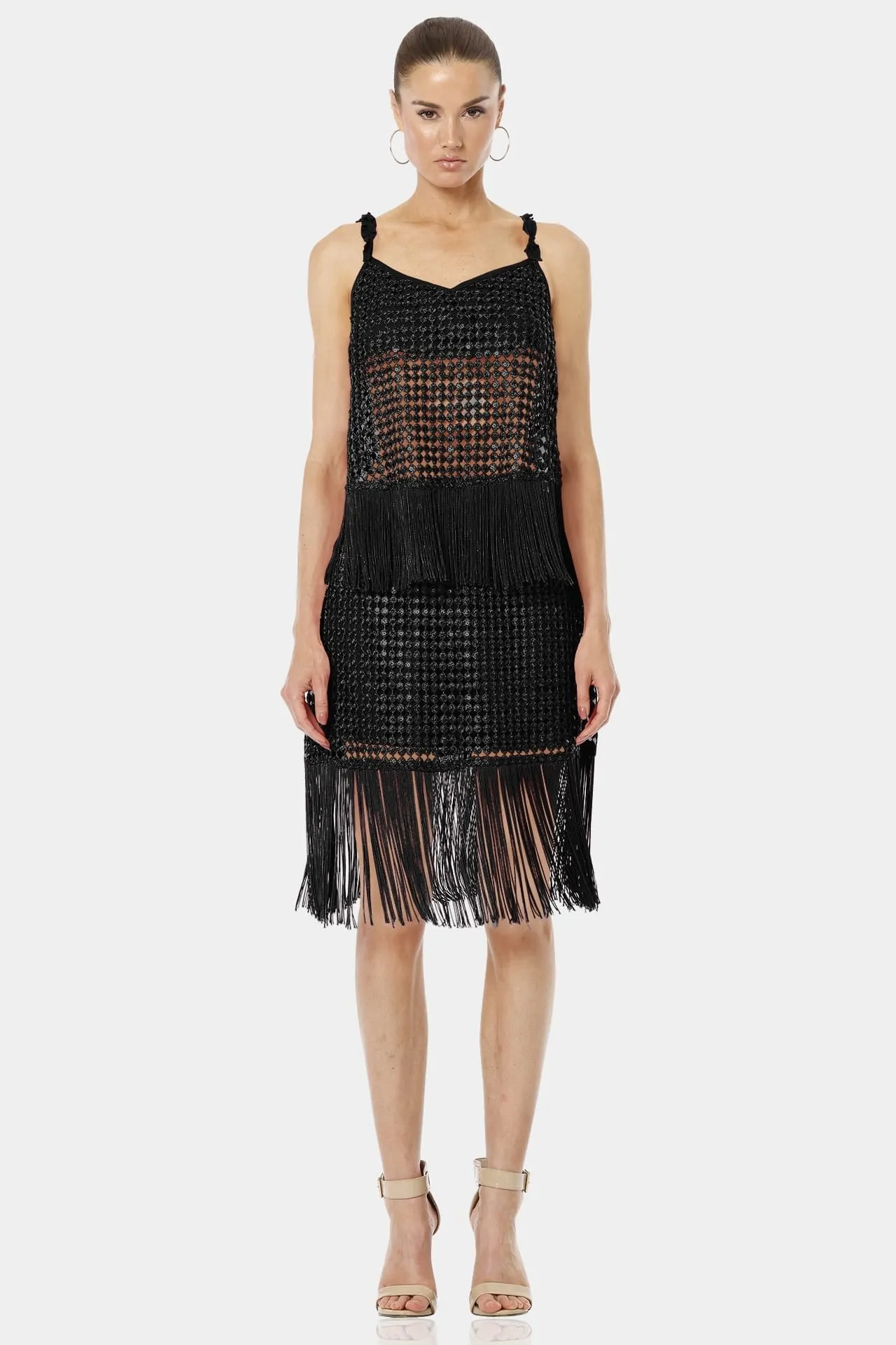 Black Dress With Fringe Embellishments