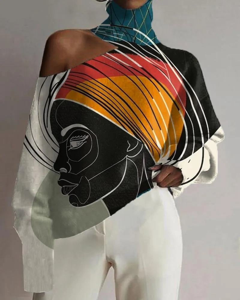 Black Girl Geometric Line Art Color Matching Print Sexy Cutout Top