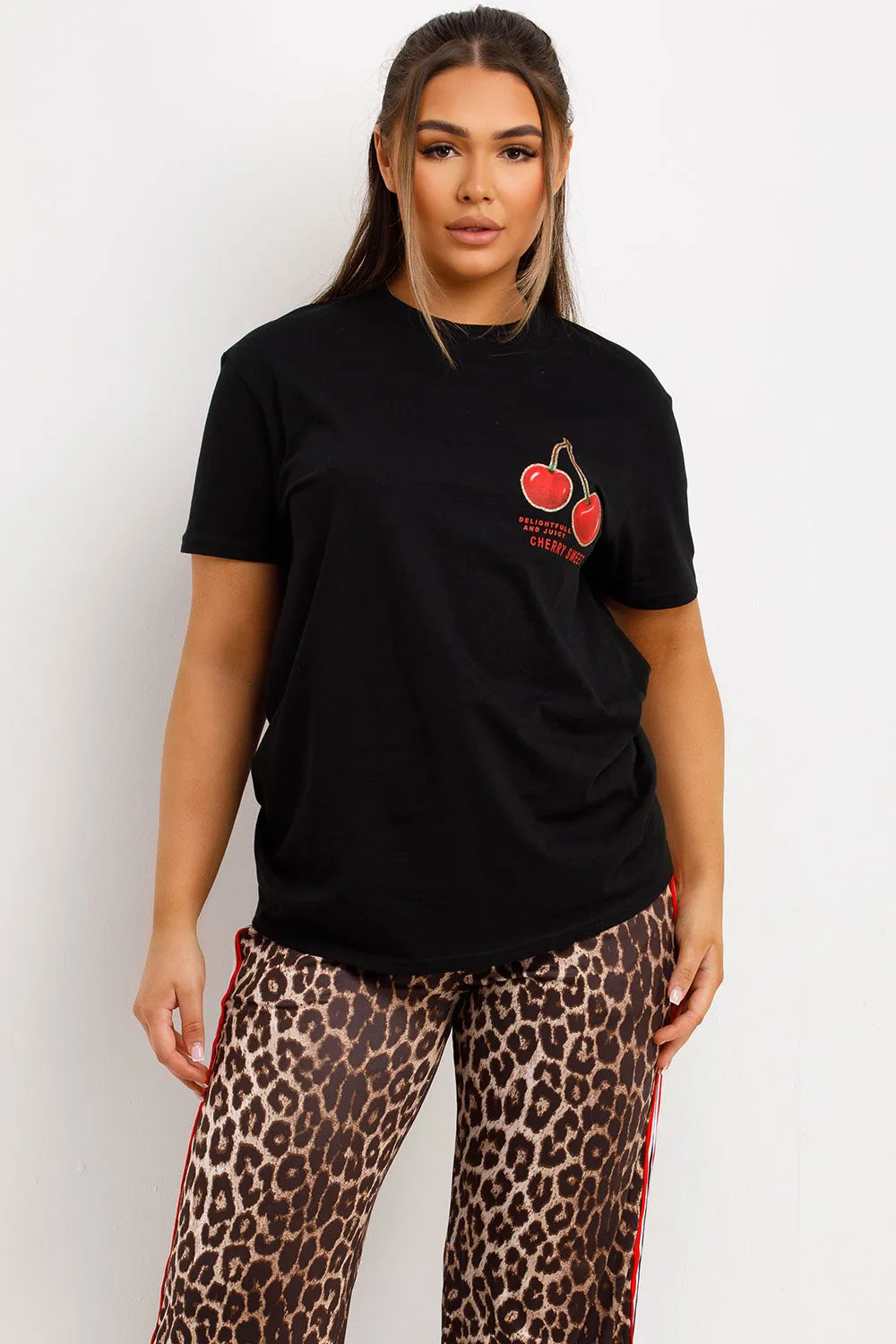 Black T Shirt With Cherry Print