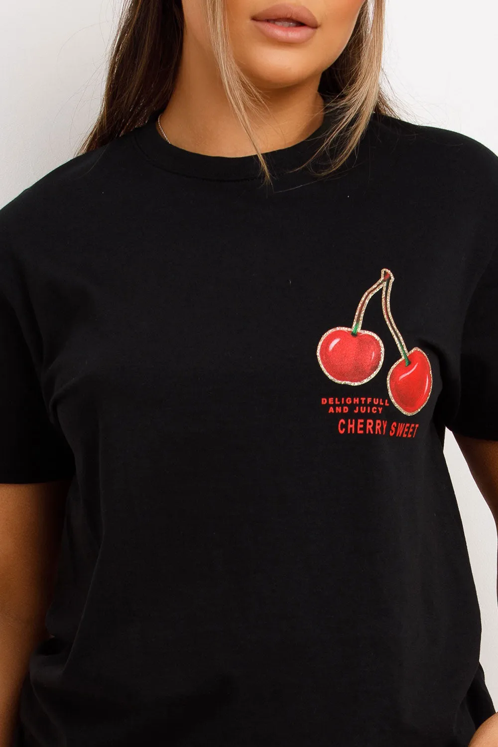 Black T Shirt With Cherry Print