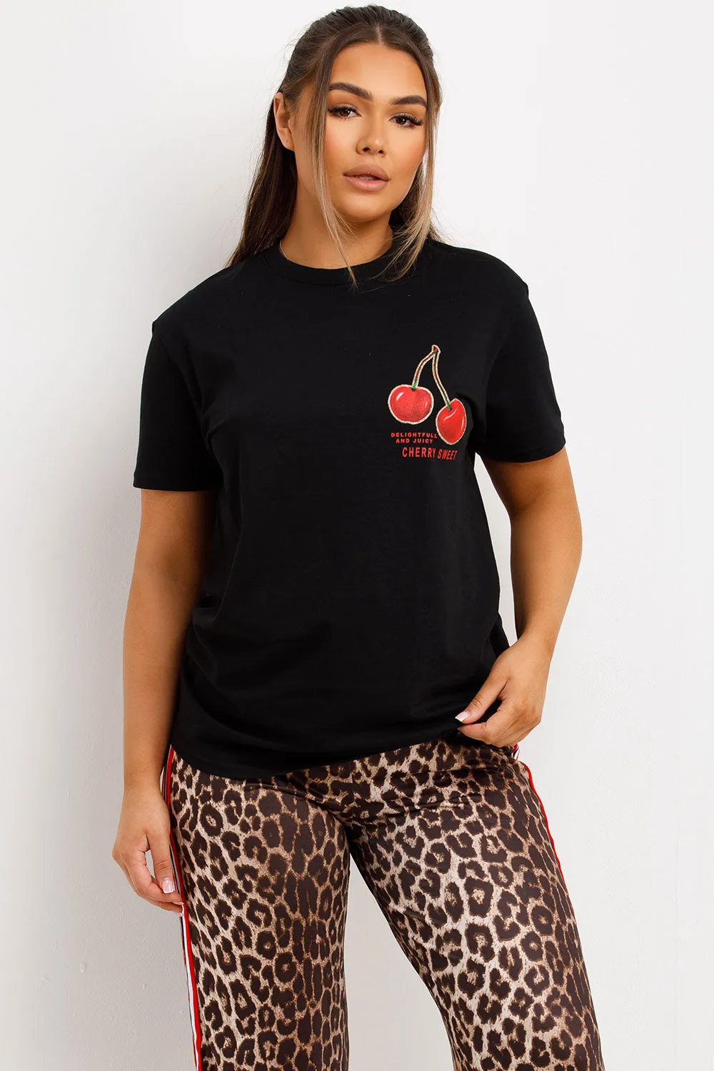 Black T Shirt With Cherry Print