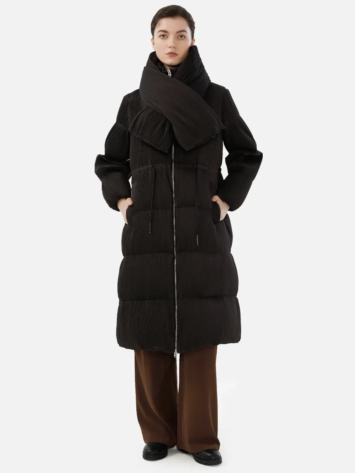 Classic Drawstring Waist Goose Down Coat