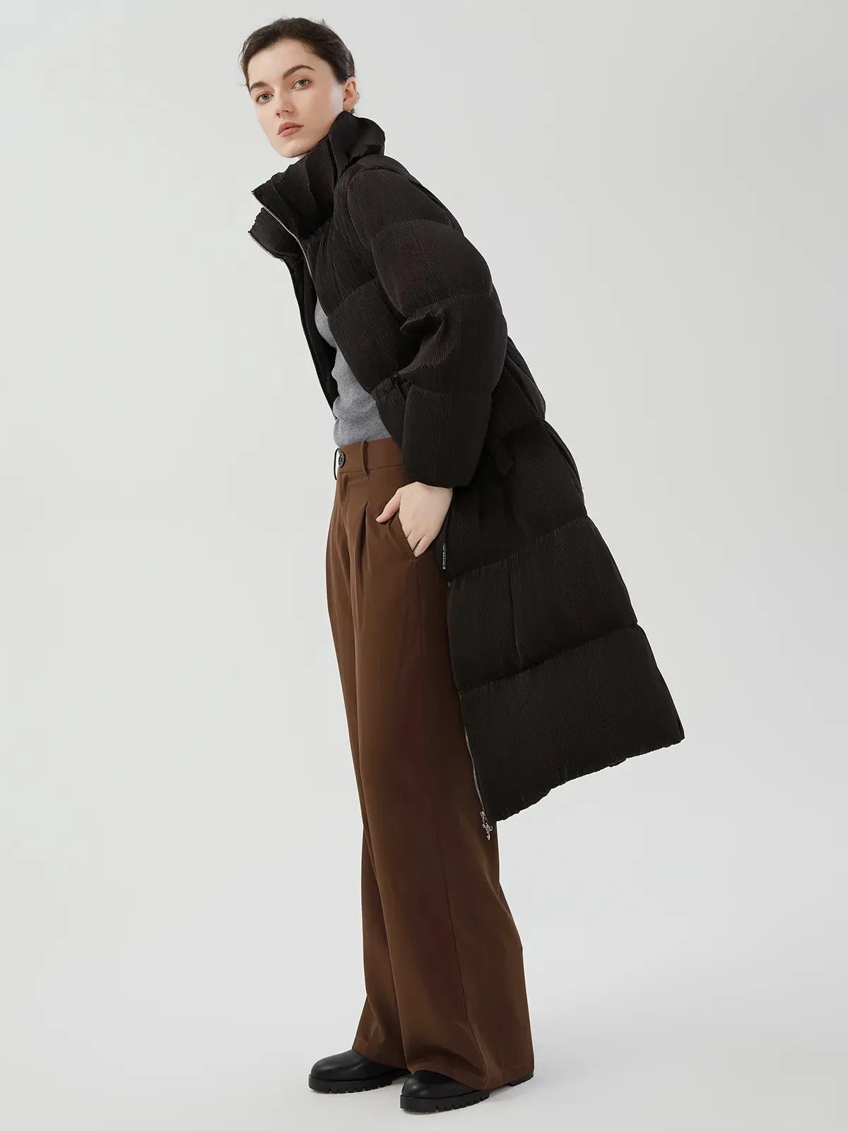 Classic Drawstring Waist Goose Down Coat