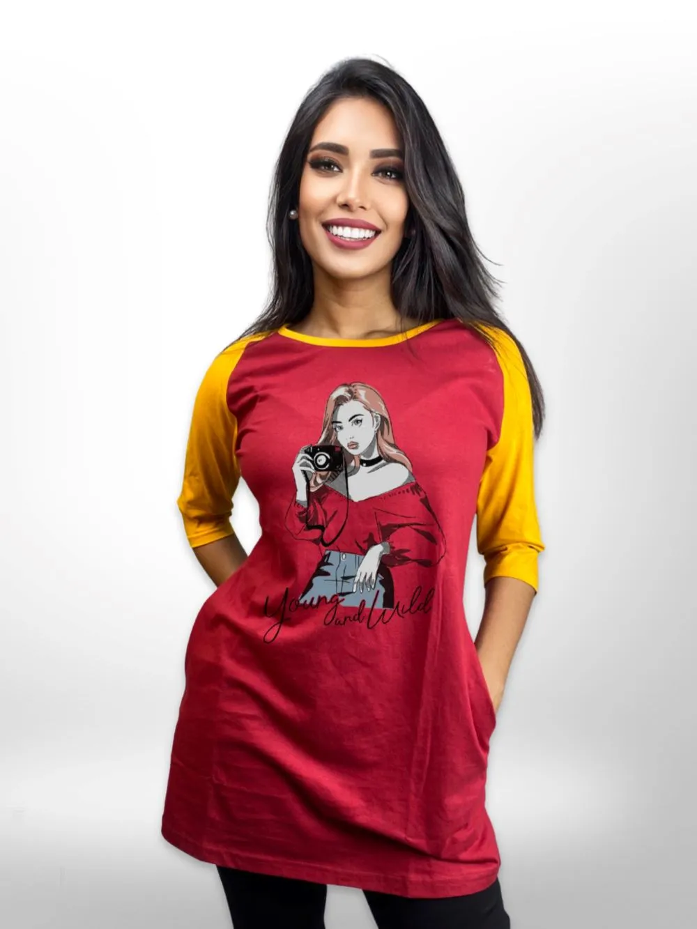 Coolest Mood  Raglan Sleeve Side Pocket Long T-shirt For Women's