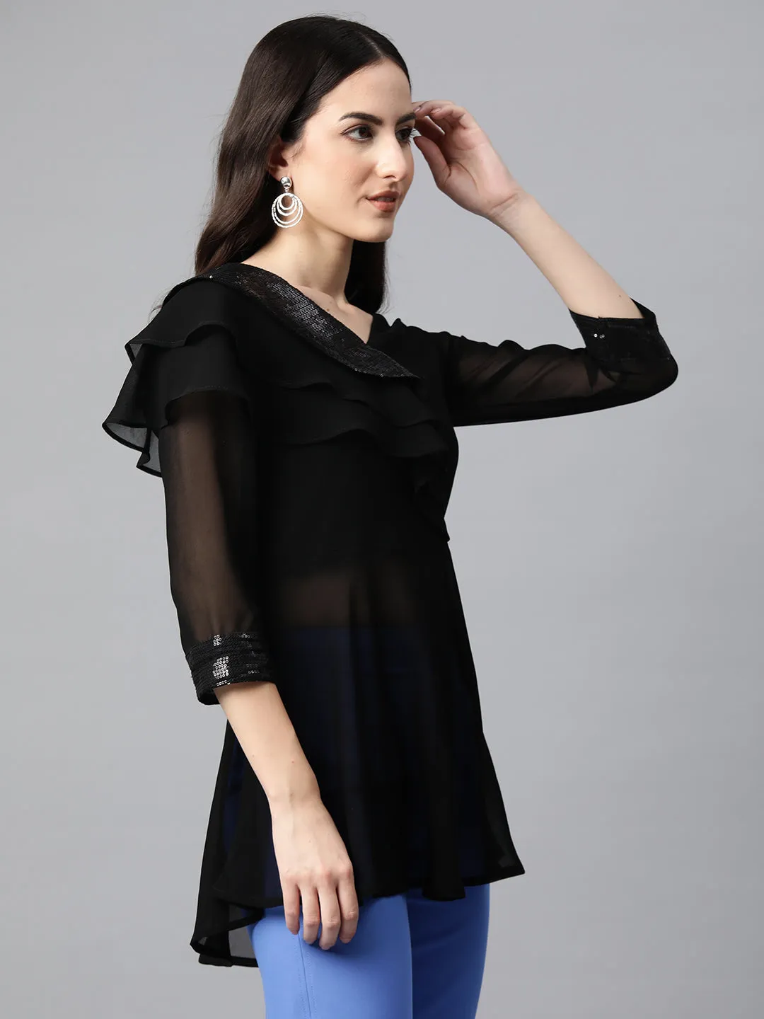 Cottinfab Embellished Georgette Longline Top