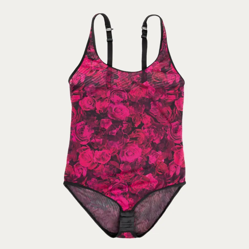 Curvy Couture Sheer Mesh Bodysuit Dramatic Roses