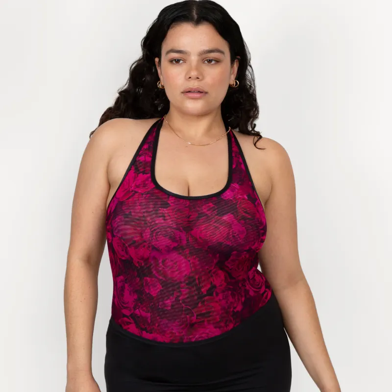 Curvy Couture Sheer Mesh Bodysuit Dramatic Roses