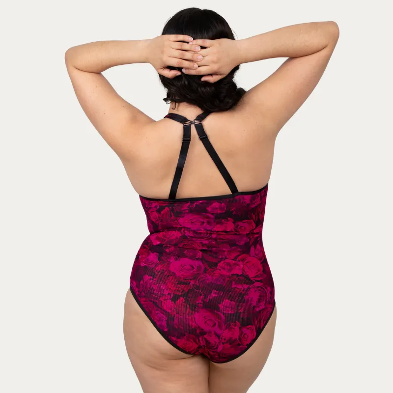 Curvy Couture Sheer Mesh Bodysuit Dramatic Roses