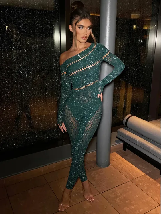Cut Out Detail Lace One Shoulder Catsuit
