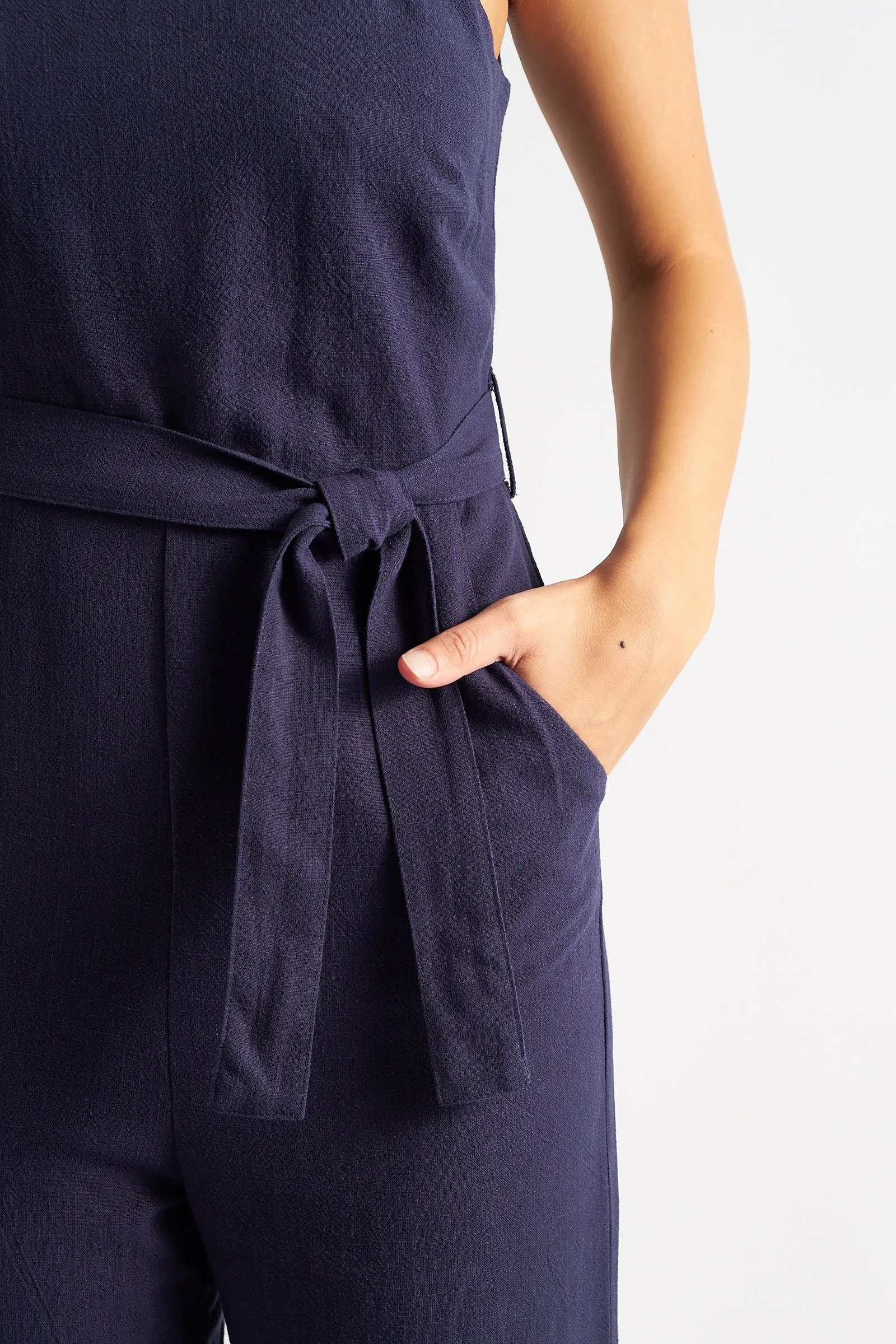 Dawson Linen Mix Strappy Jumpsuit - Navy