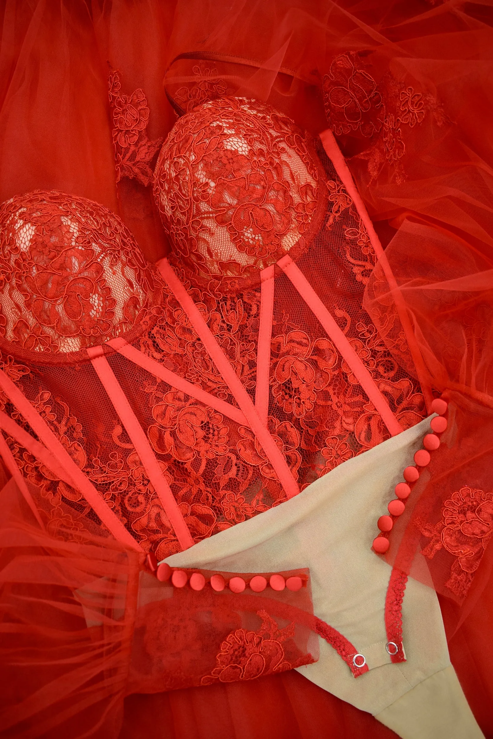Enya Red Lace Handmade Bodysuit