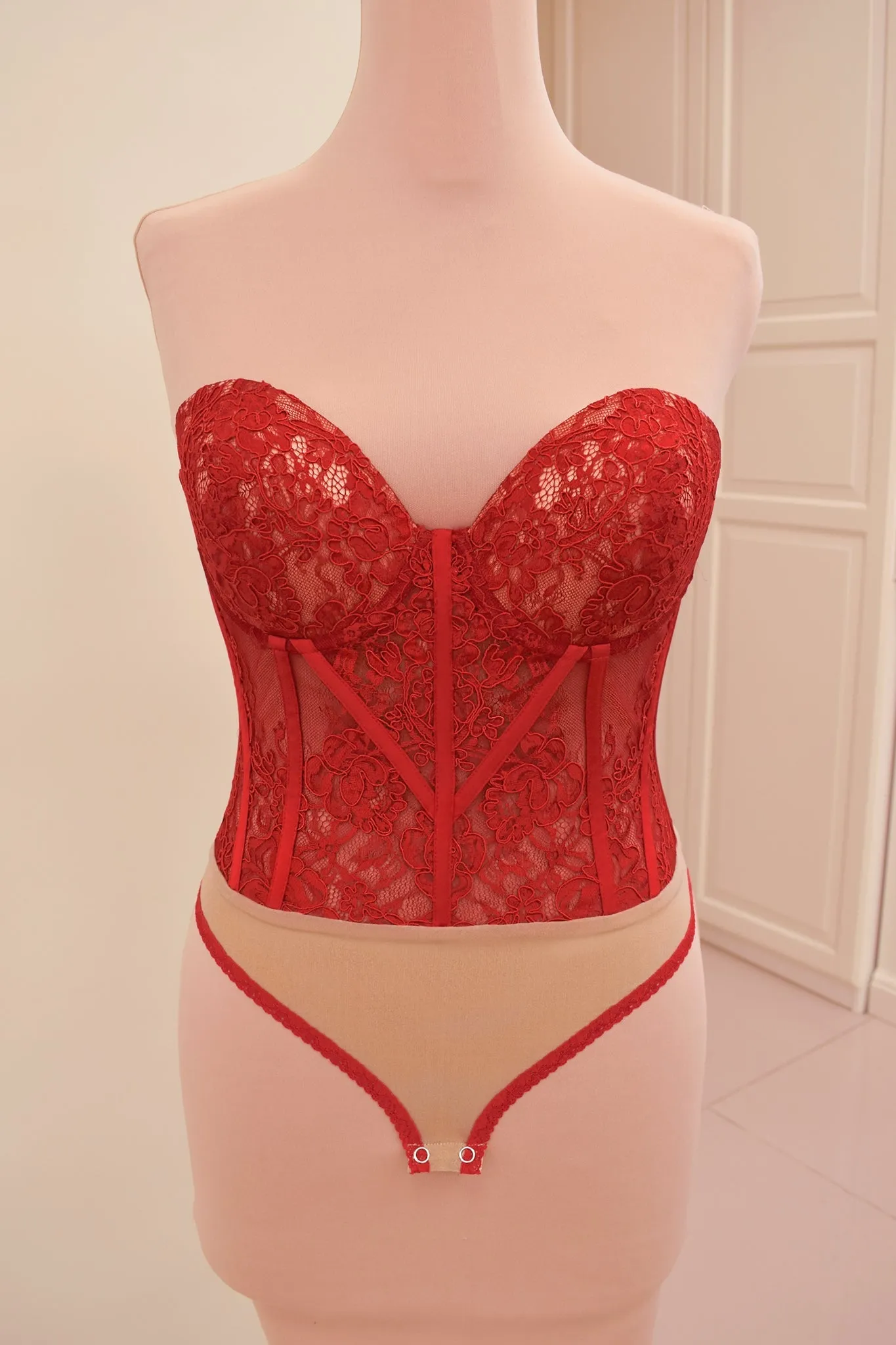 Enya Red Lace Handmade Bodysuit