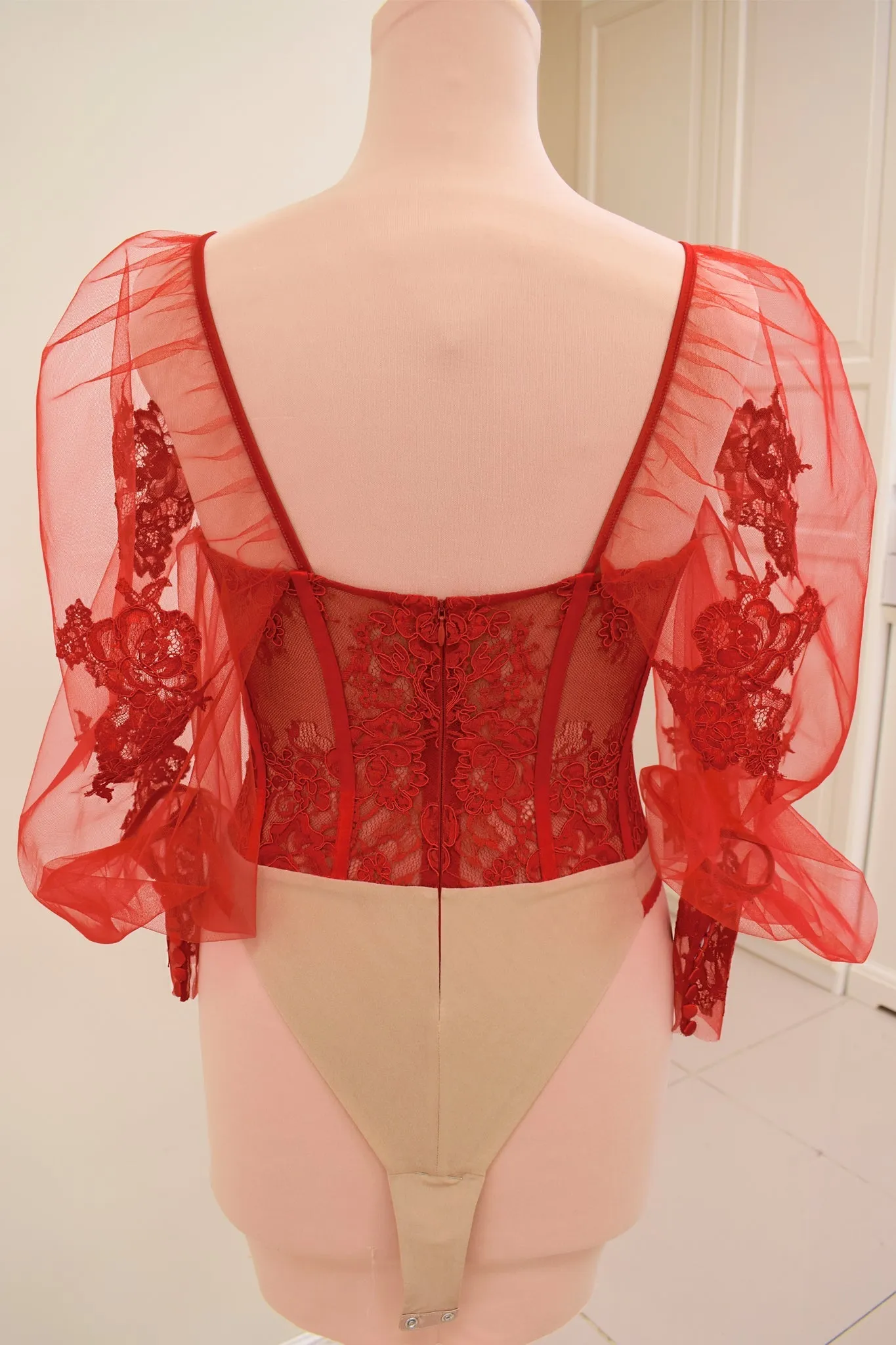 Enya Red Lace Handmade Bodysuit