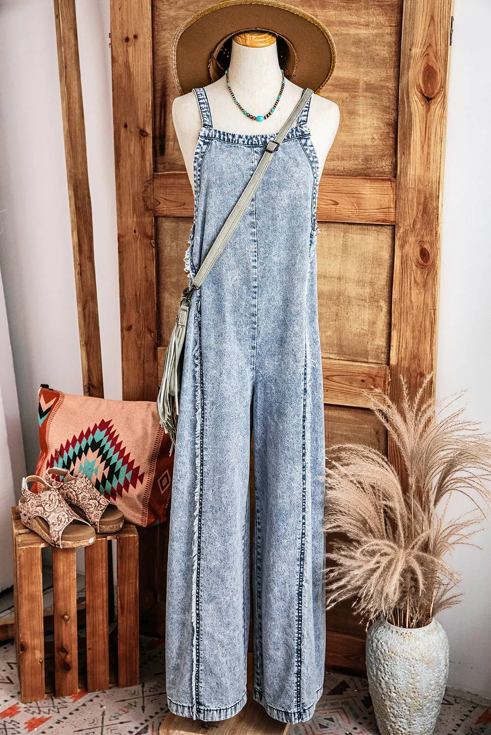 Fall Frayed Denim Overall
