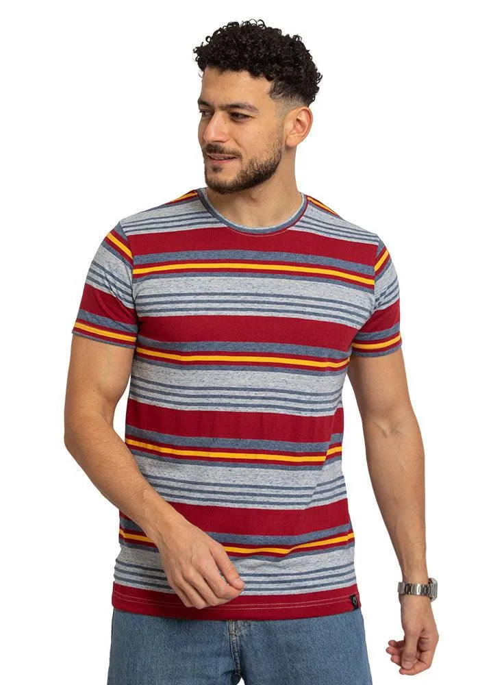 Fancy Maroon Striped Round T-shirt