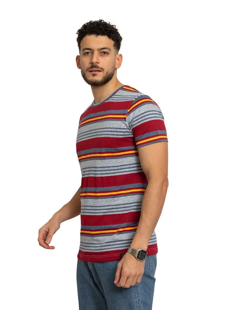 Fancy Maroon Striped Round T-shirt
