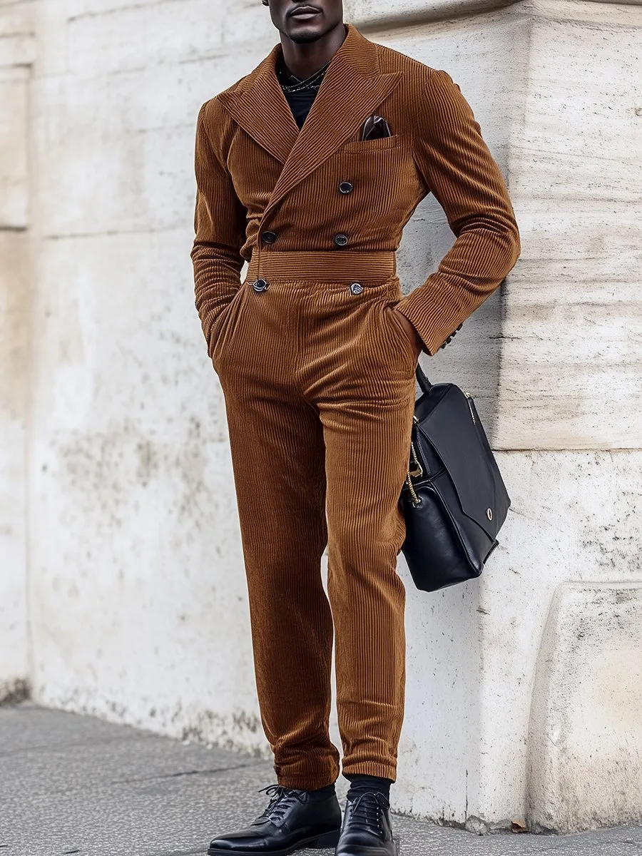 Fashionable Corduroy Double Breasted Jumpsuit