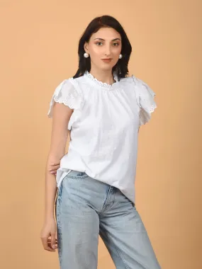 Flawless Women Shiffly Cotton White Top | LOTUS