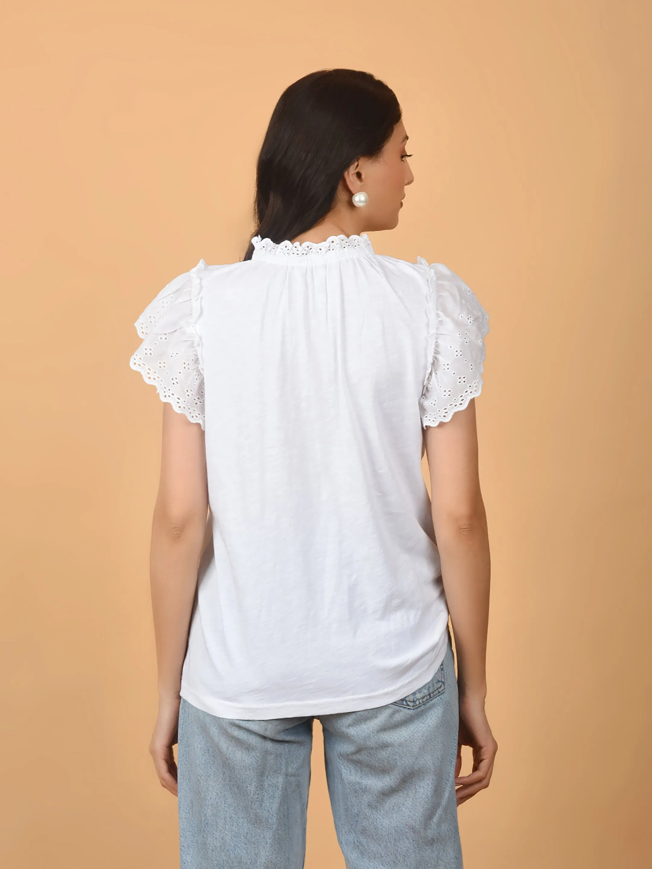 Flawless Women Shiffly Cotton White Top | LOTUS