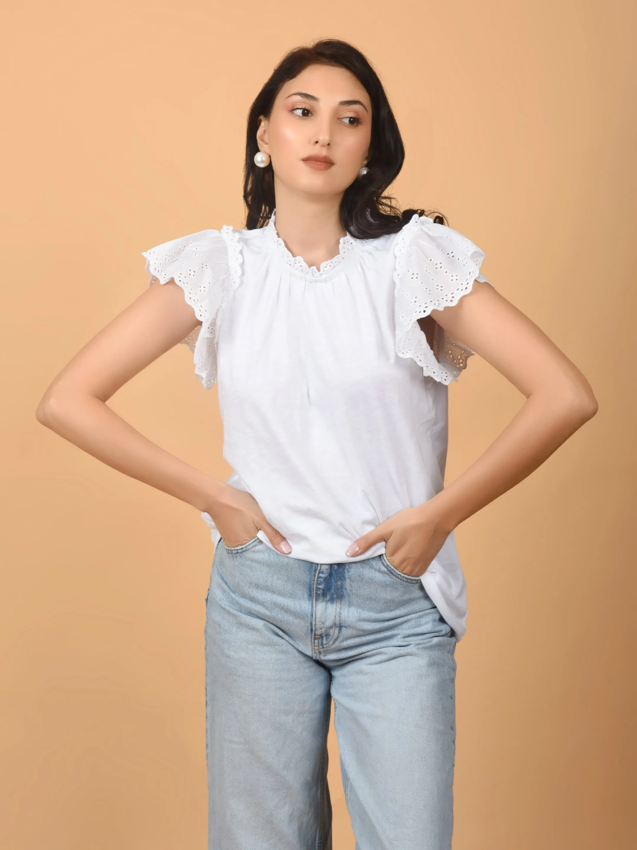 Flawless Women Shiffly Cotton White Top | LOTUS