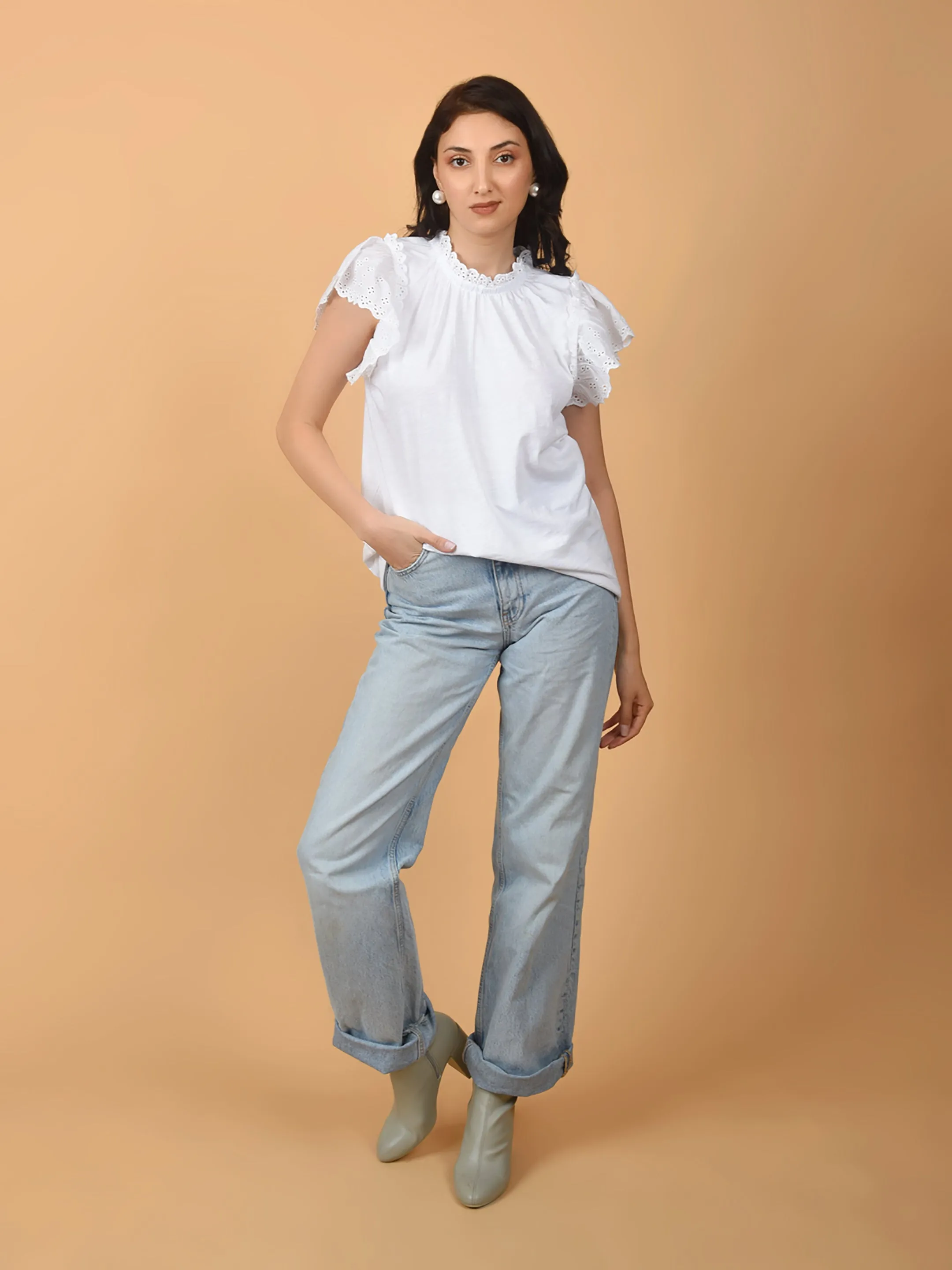 Flawless Women Shiffly Cotton White Top | LOTUS