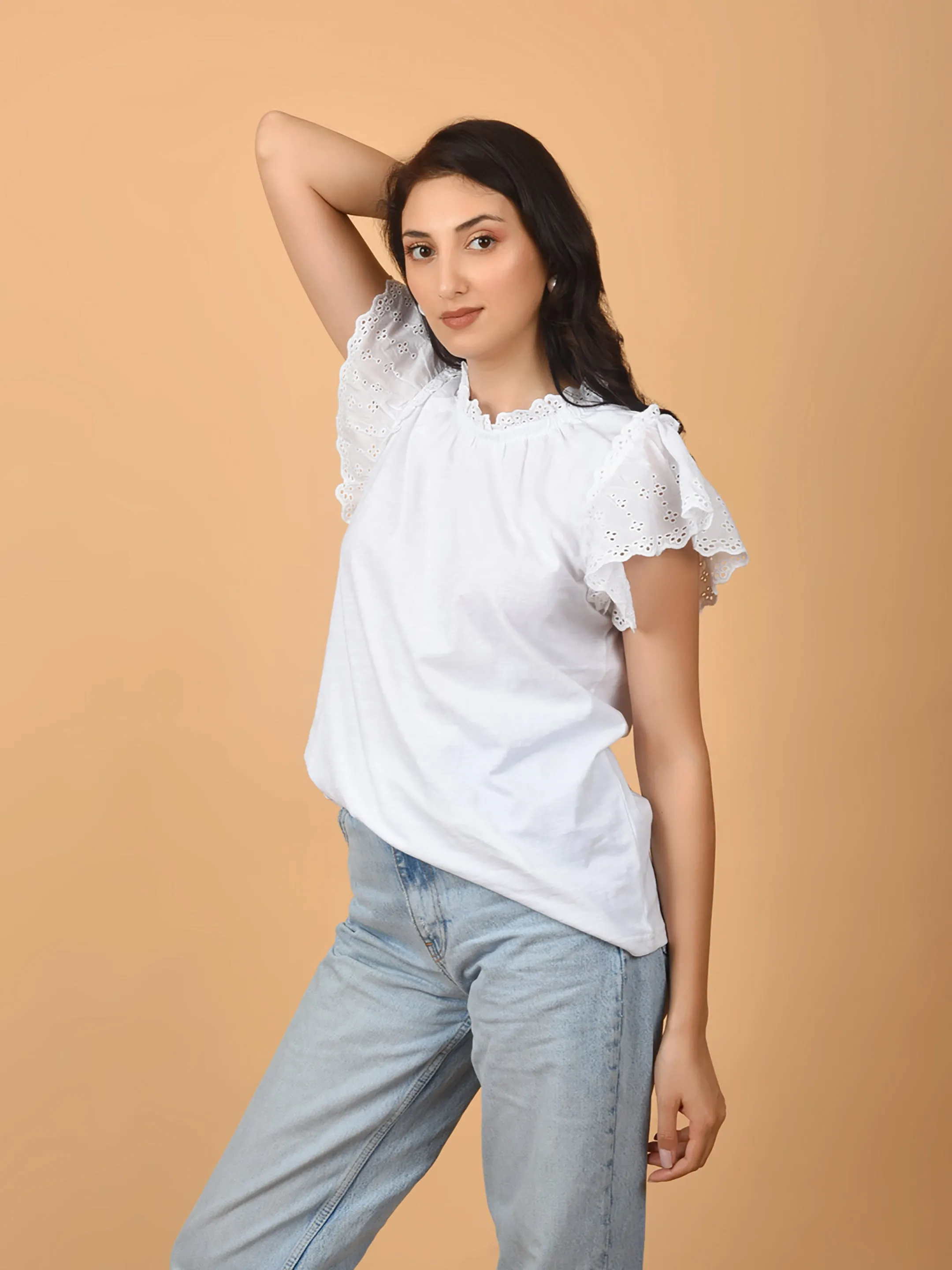 Flawless Women Shiffly Cotton White Top | LOTUS