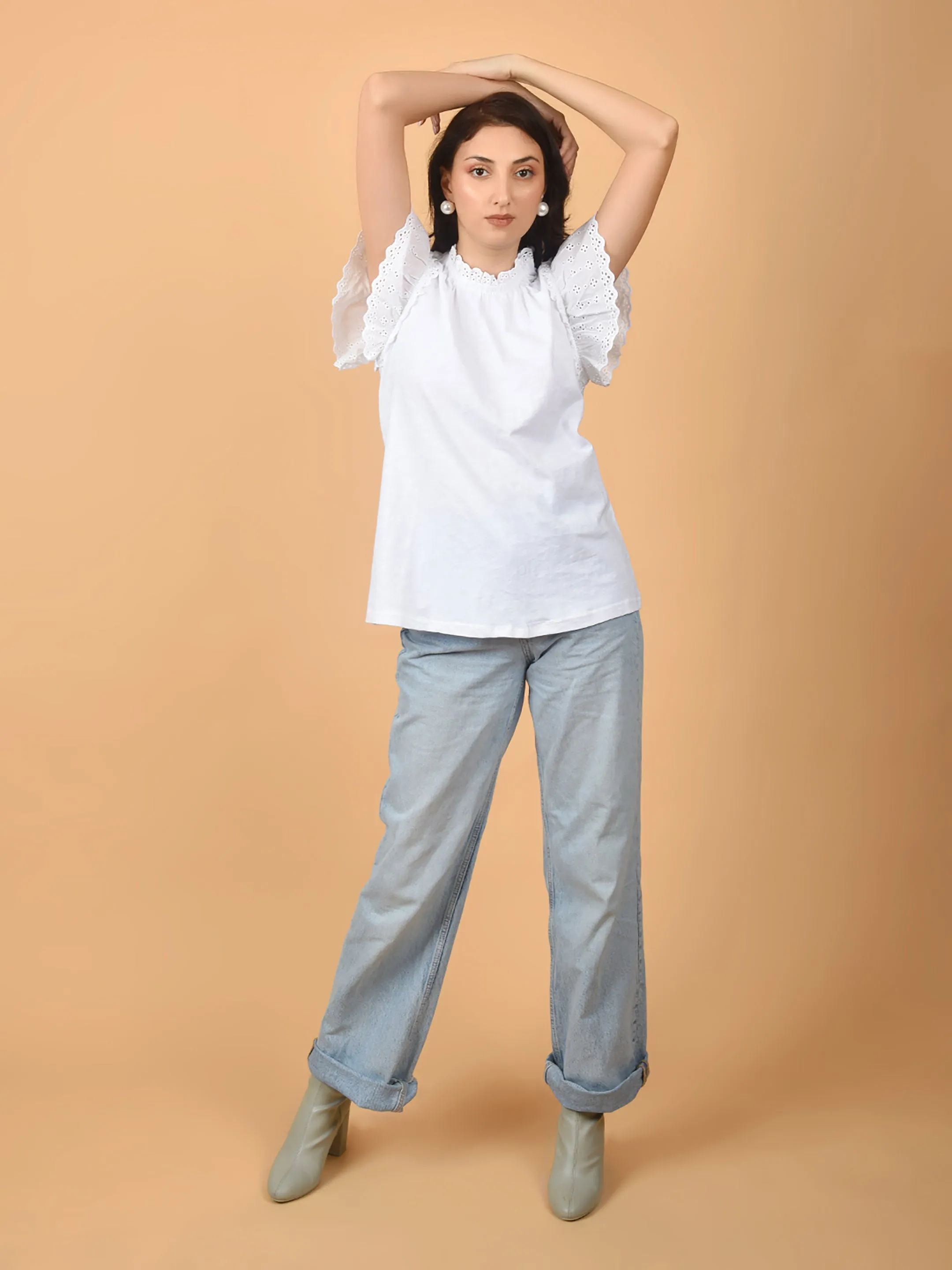 Flawless Women Shiffly Cotton White Top | LOTUS